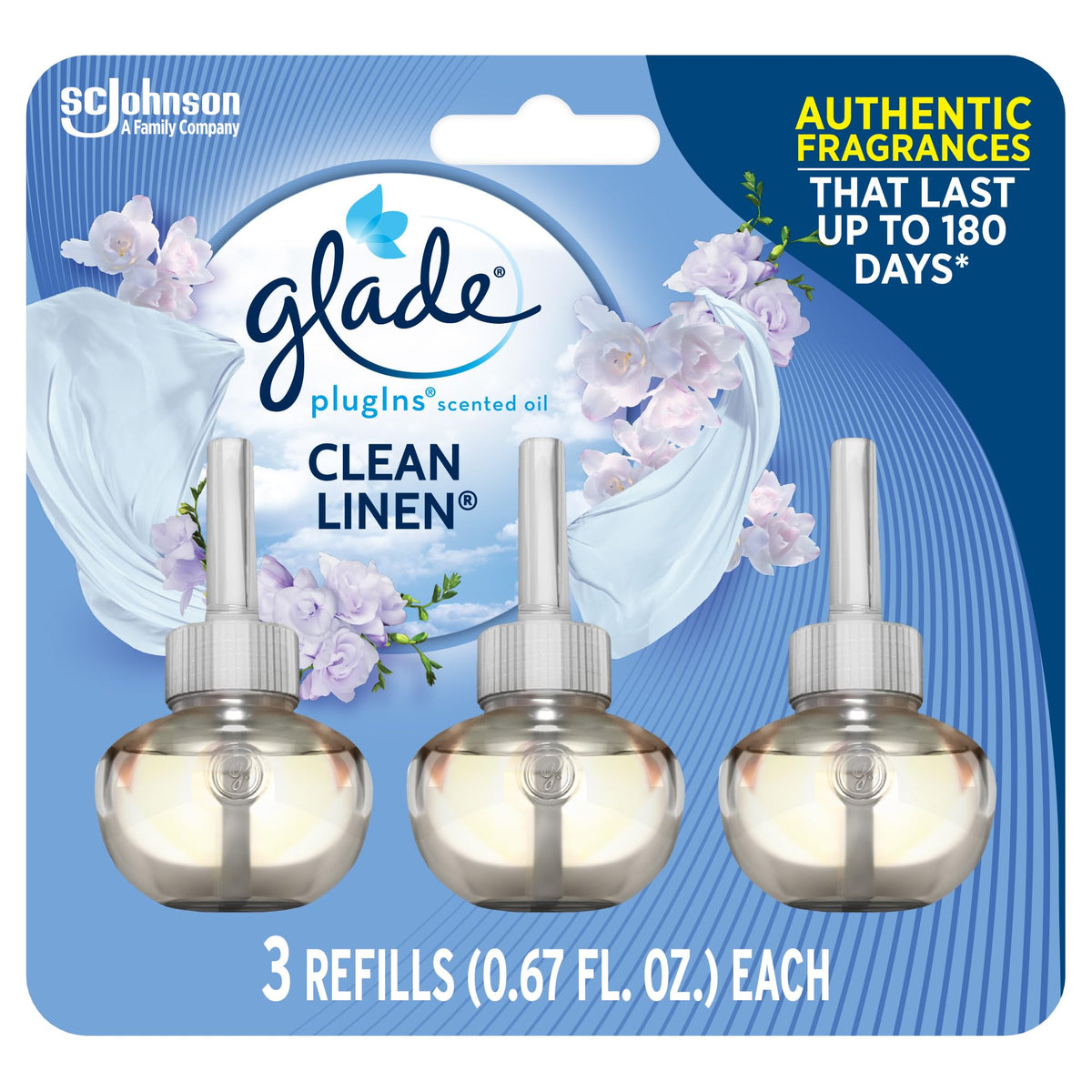 Glade Plugins Refills Air Freshener, Scented And Essential Oils For Home And Bathroom, Clean Linen, 2.01 Fl Oz, 3 Count