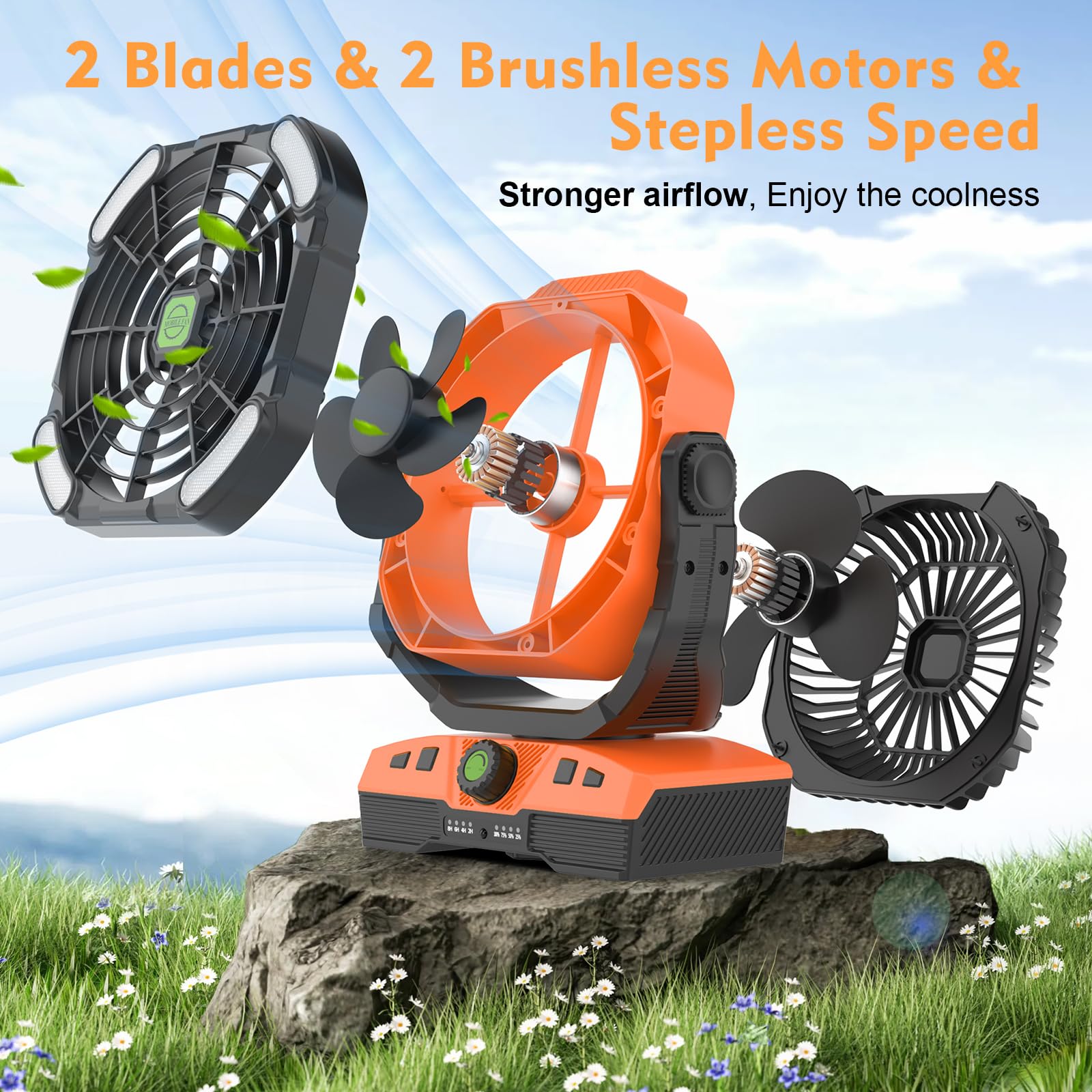 Runtop Oscillation Camping Fan With Led Lantern, 20000Mah Rechargeable Battery Operated Outdoor Tent Fan W/Hanging Hook, Remote