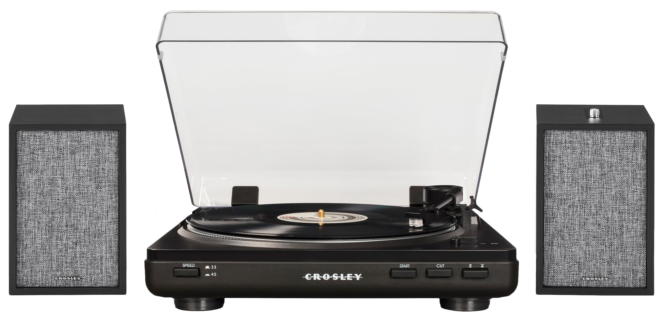 Crosley T400D-Bk Fully Automatic Bluetooth 2-Speed Turntable Record Player With S200A Stereo Speakers, Black