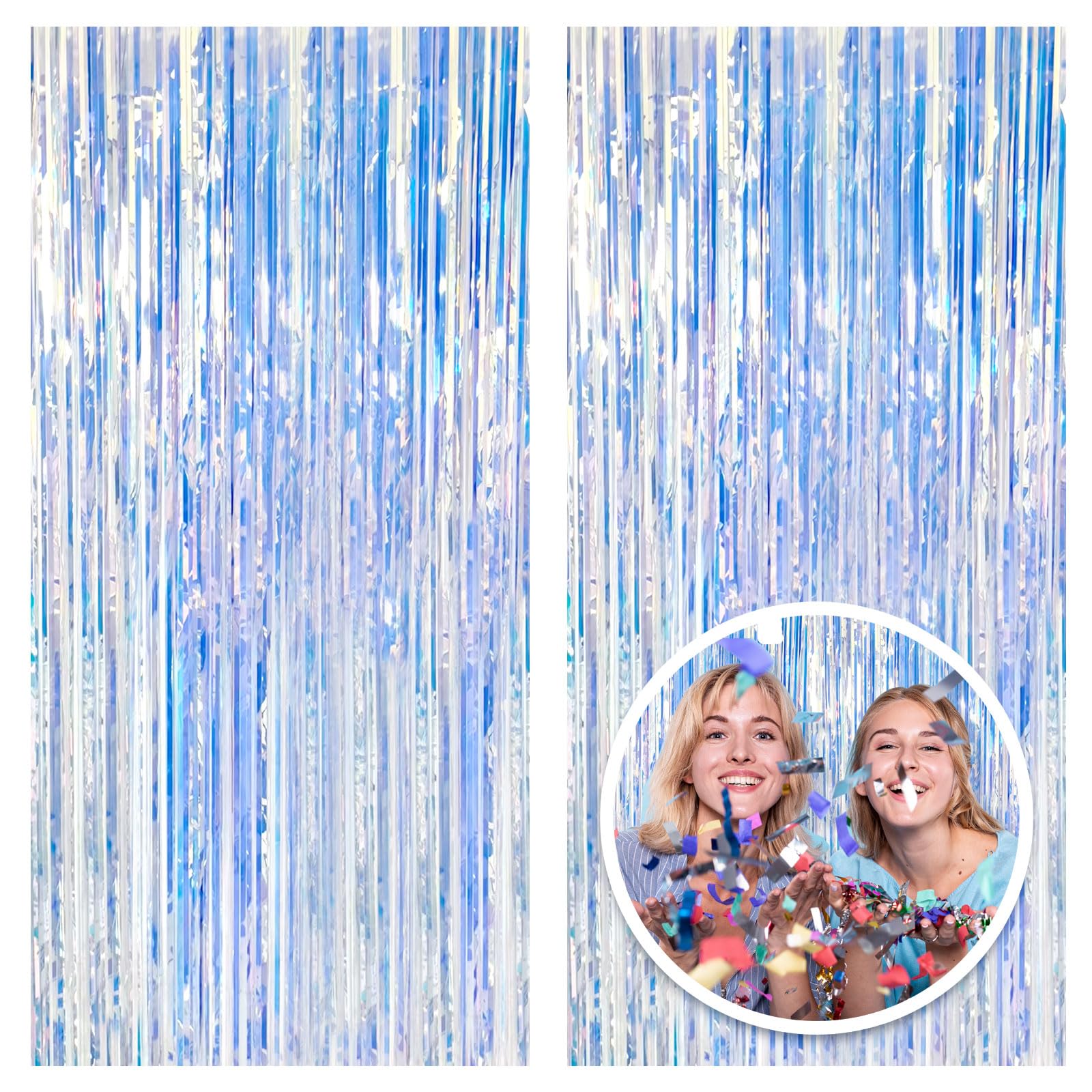 2 Pack Foil Curtain Backdrop Iridescent Metallic Tinsel Foil Fringe Curtains Photo Booth Props for Birthday Wedding Engagement B