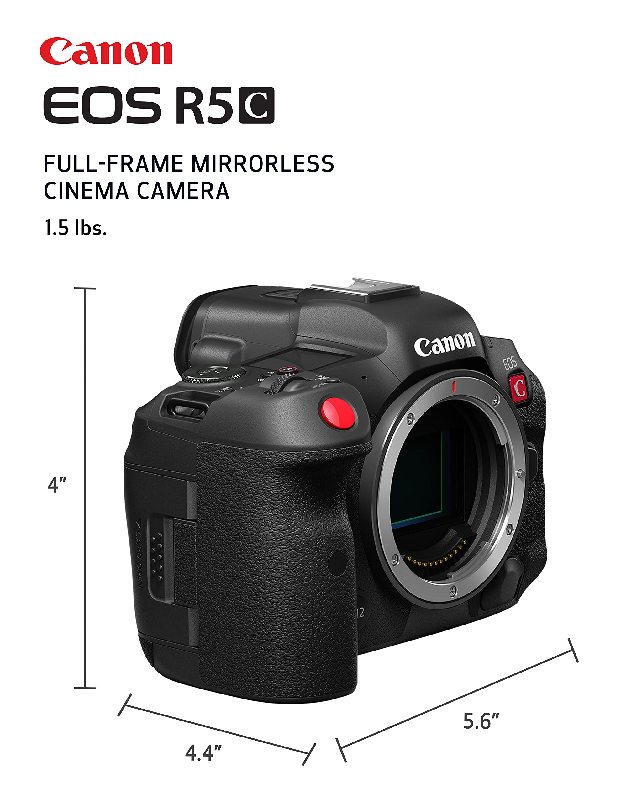 Canon EOS R5 C Mirrorless Camera (Body Only), 45 Megapixel CMOS Sensor, Hybrid Full Frame Cinema Camera, 8K/60P Internal RAW Recording, RF Mount, Black