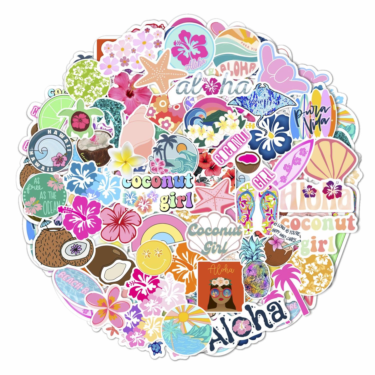 Coconut Girl Stickers For Water Bottle And Laptop   Waterproof Vinyl Hibiscus Decals, Coconut Girl Gifts For Girls, Women   Coco