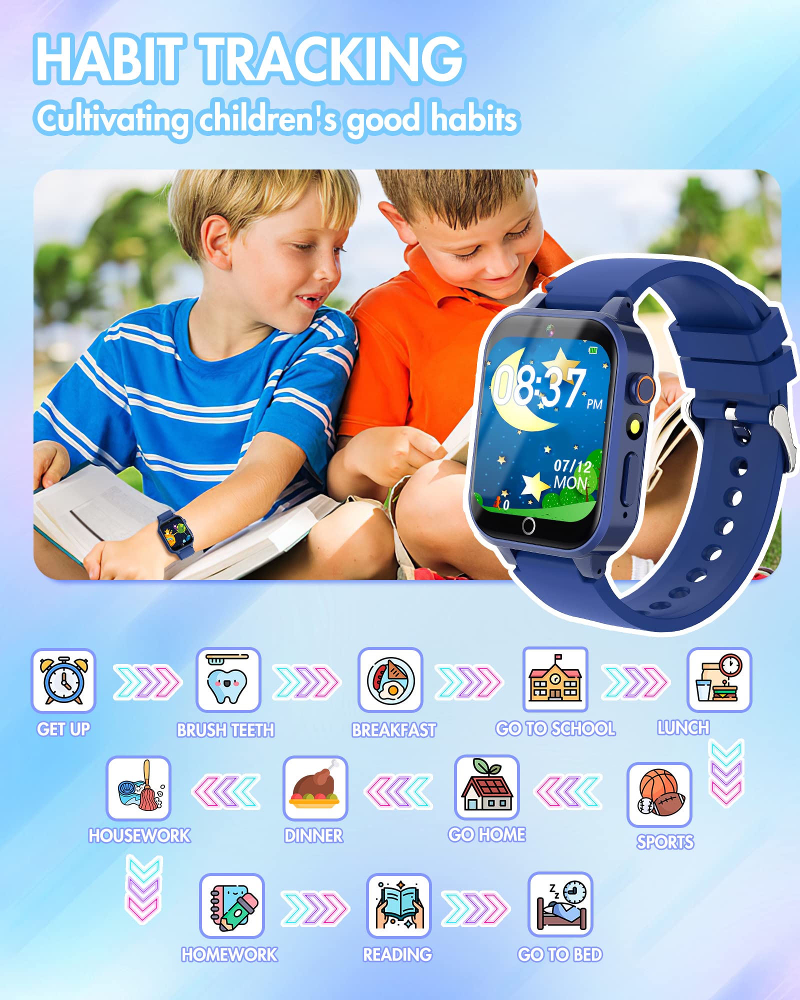 Smart Watch For Kids Gift For Boys Toys Age 8 10, Kids Watch For Boys 8 12 With Video Camera Music Player Educational Birthday G