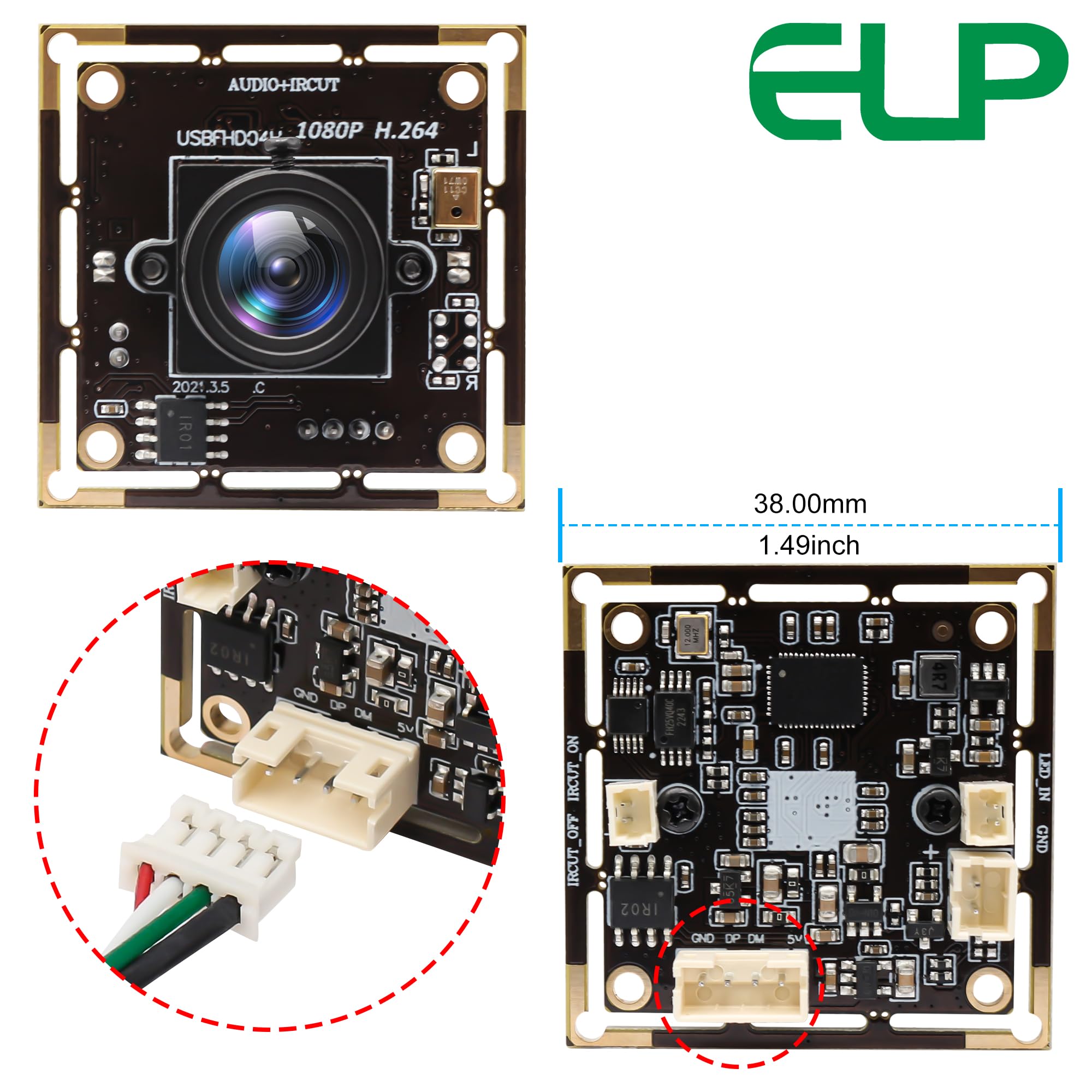Elp 2.8Mm Lens Raspberry Pi 1080P H.264 Microphone Pc Web Usb Security Camera For Computer Mini Uvc Usb2.0 Video Audio Webcam Board 2Mp Cmos Ar0330 Lightburn Laser Camera For Laptop