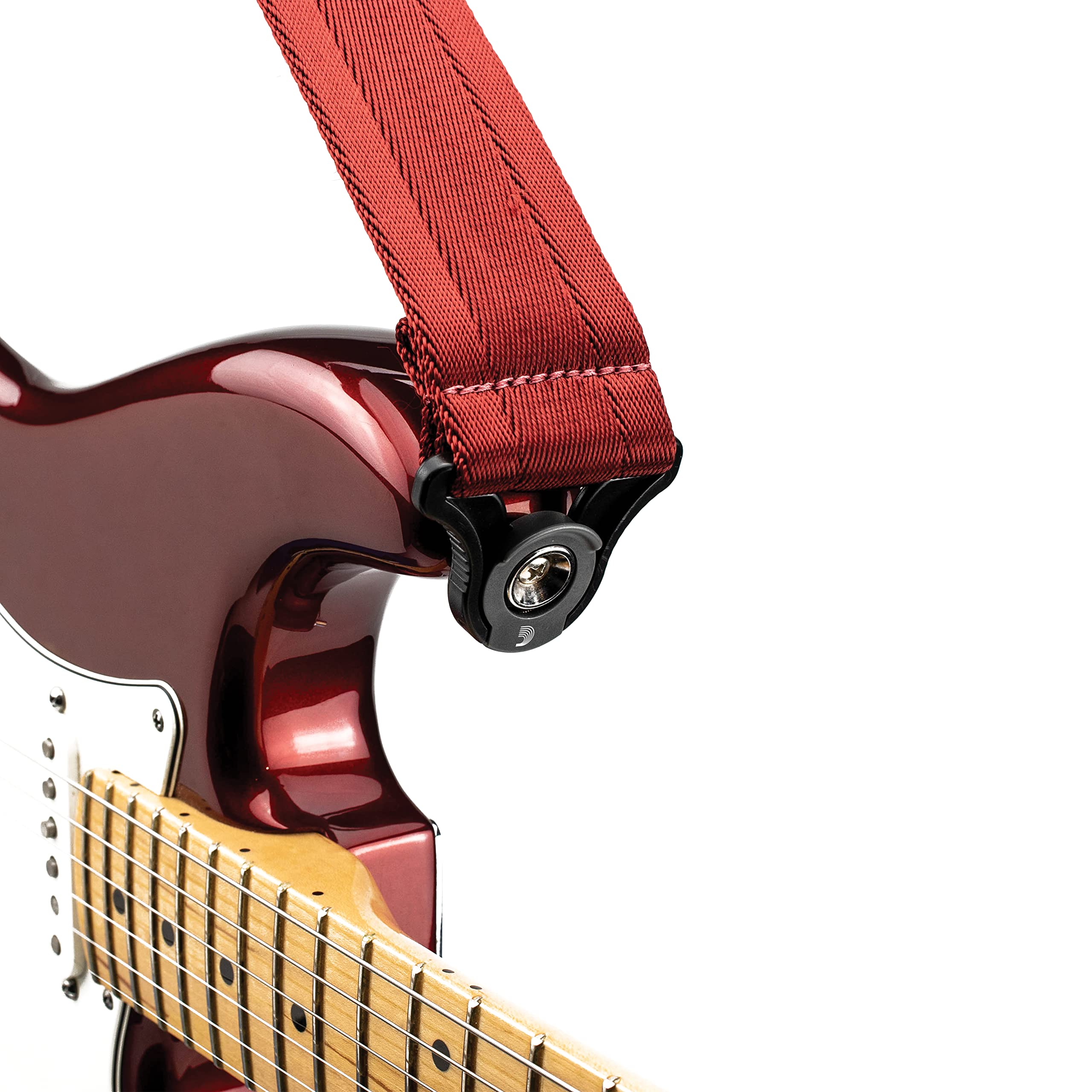D'Addario Auto Lock Guitar Strap   Acoustic & Electric Guitar Accessories   Easy To Use Auto Locking Guitar Straps   Uses Existing Guitar Strap Buttons   Nylon   Blood Red