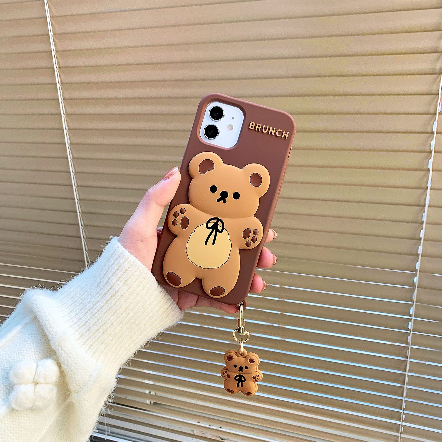 Yatchen Kawaii Phone Cases Apply To Iphone 13 Pro,Cute Cartoon Bear Phone Case With Keychain Teddy Bear Phone Case 3D Iphone 13