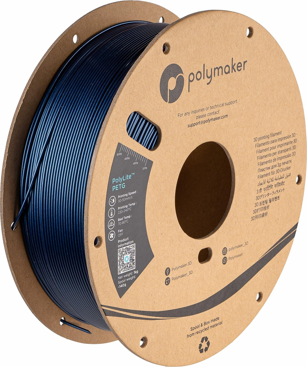 Polymaker Petg Filament 1.75Mm, 1Kg Strong Petg 3D Printer Filament Dark Blue   Polylite Petg Blue 3D Printing Filament 1.75Mm,