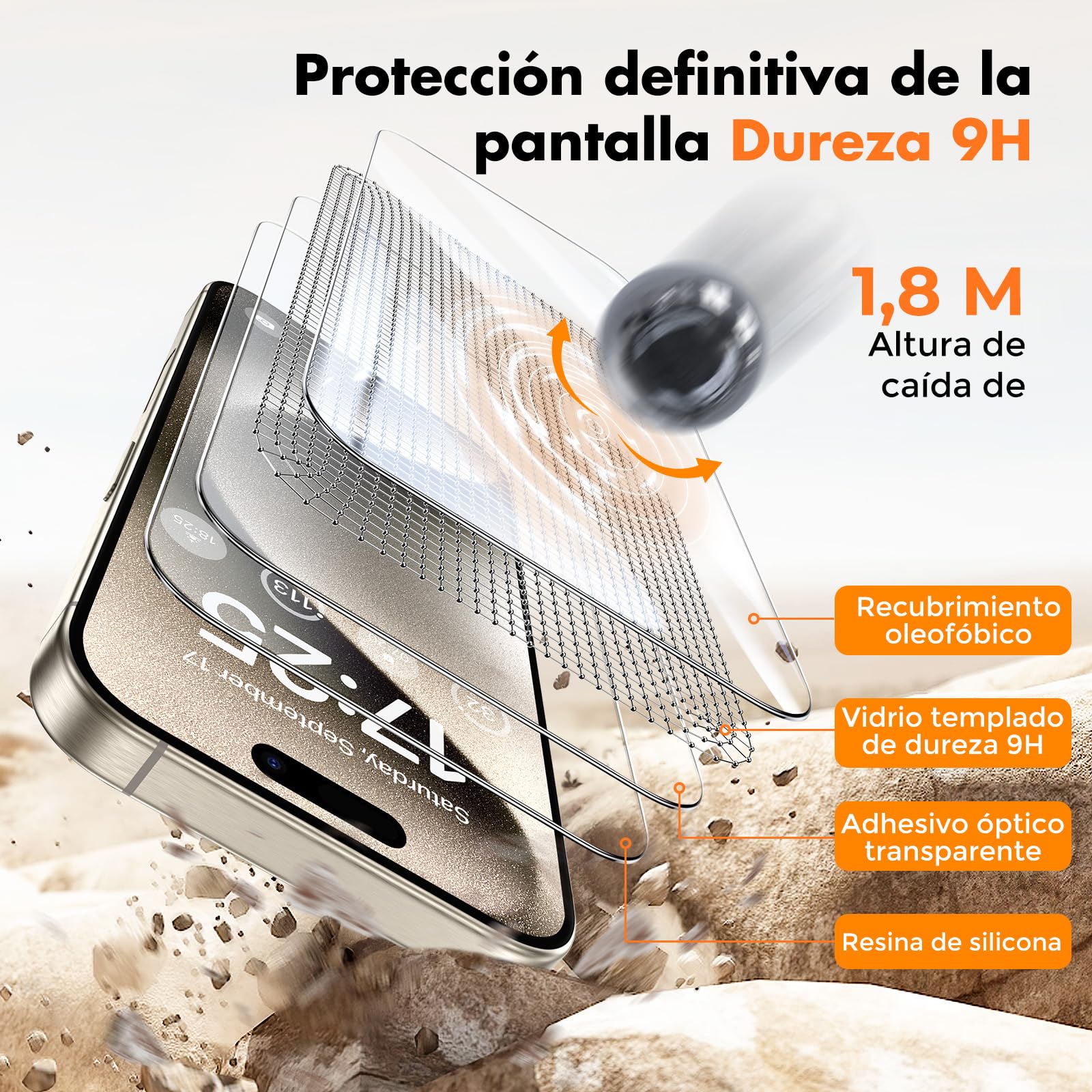 Unbreakcable Tempered Glass Screen Protector For Iphone 15 Pro [Easy Installation Frame] [9H Hardness] [99.99% Hd Clear][Bubble