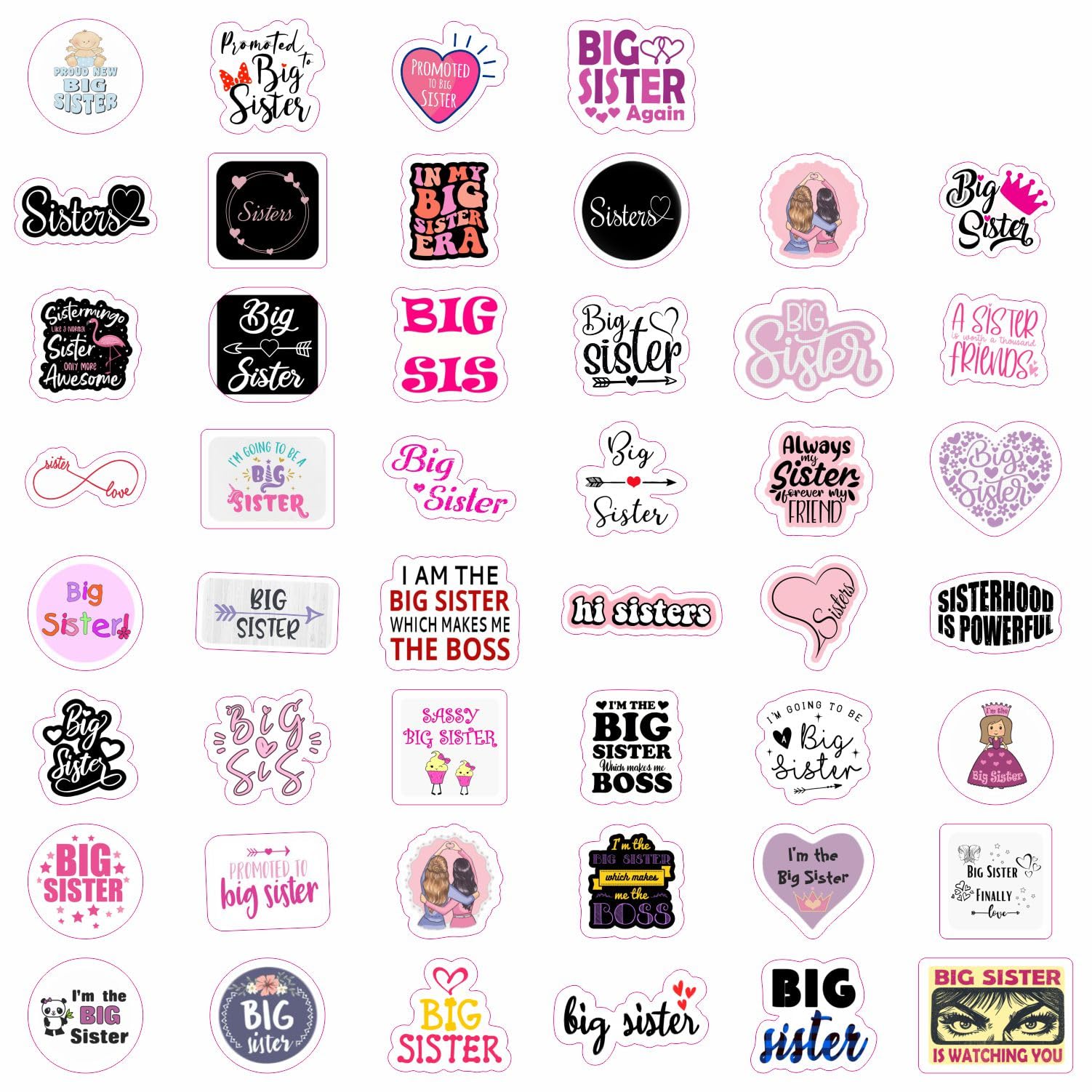 Big Sister Stickers For Water Bottle And Laptop   Big Sister Party Favors & Decorations, Waterproof Vinyl Decals, Sibling And Fa