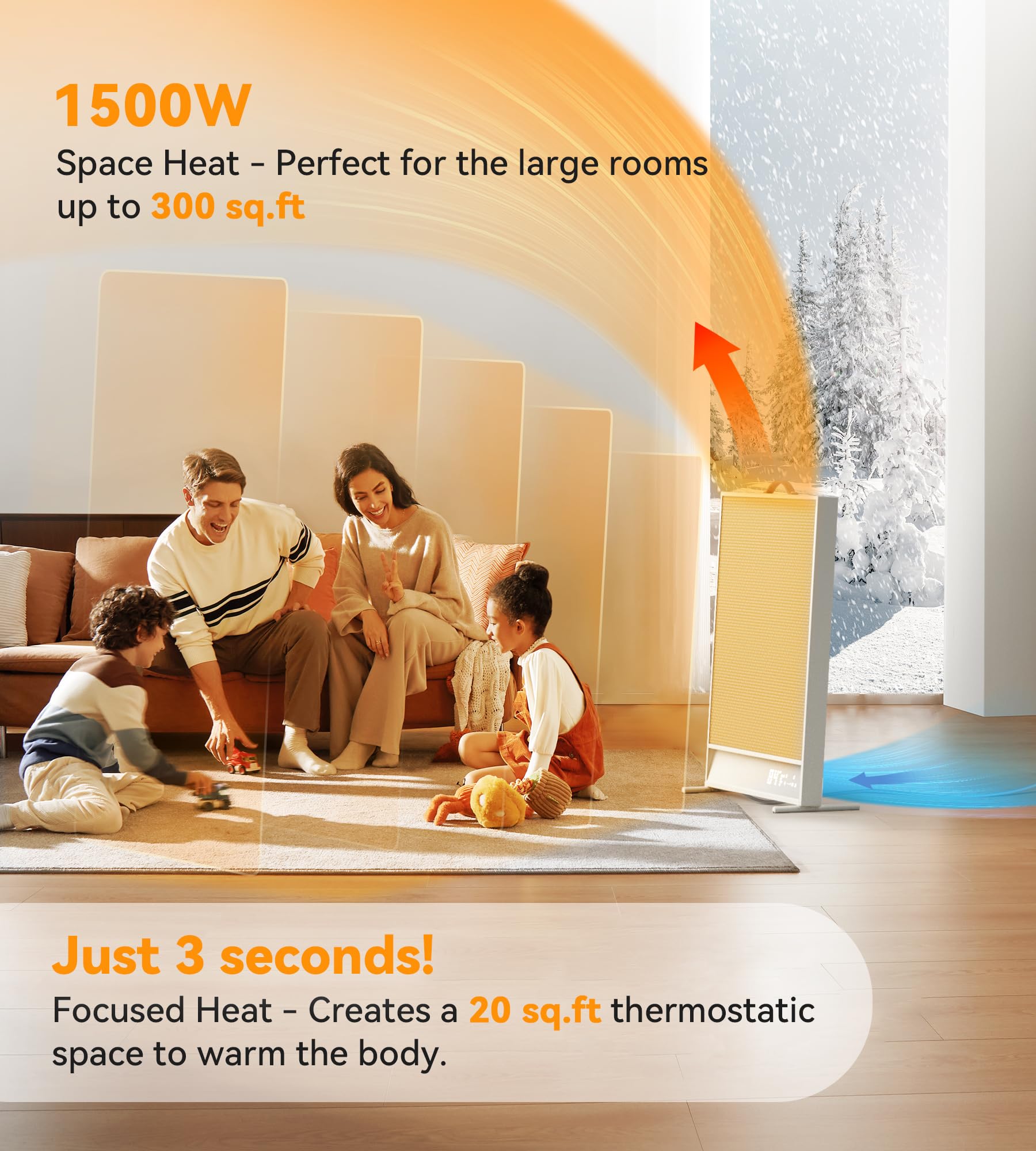 Space Heater With Thermostat, Radiant Convection Far Infrared Heater, Energy Efficient Portable Electric Space Heaters For Indoo