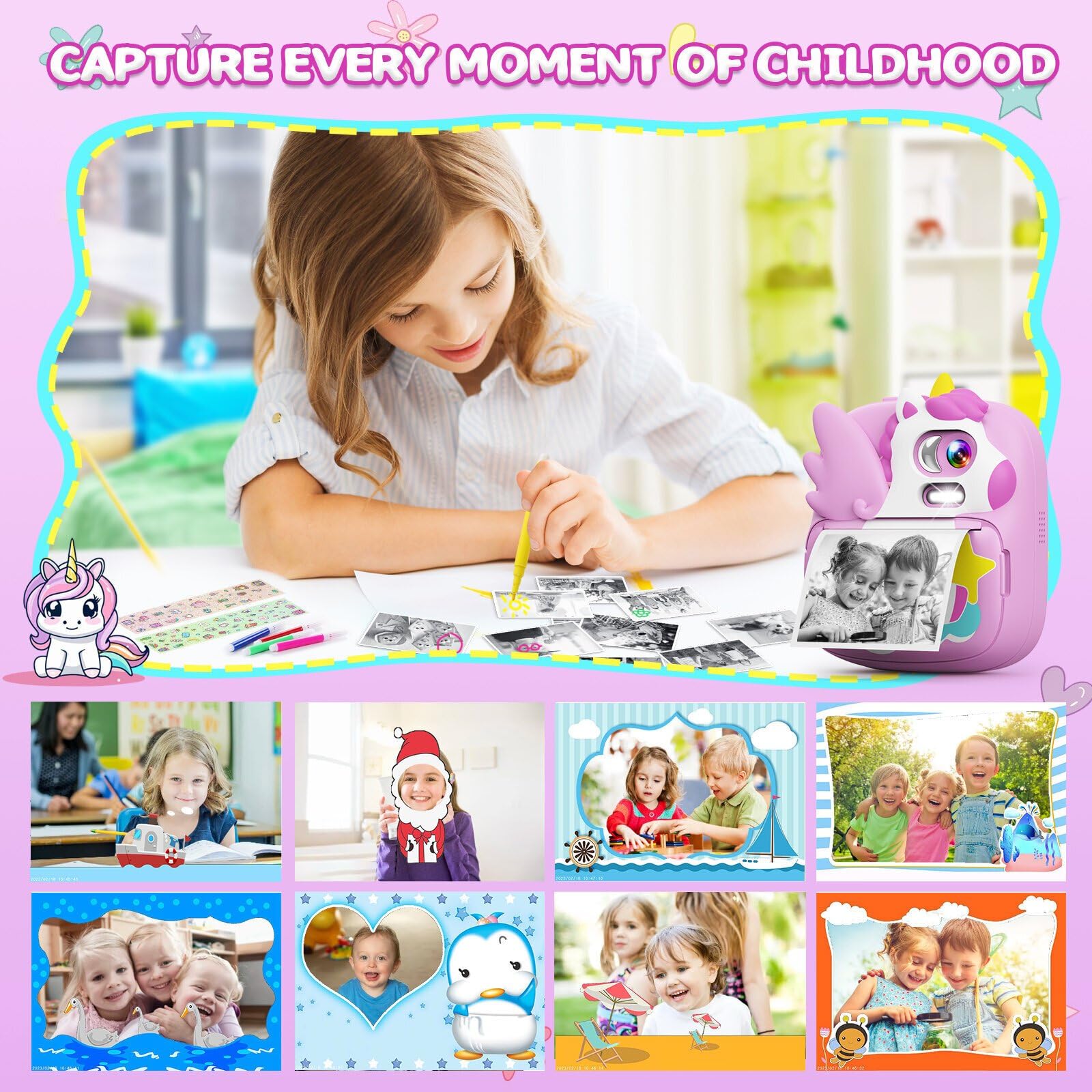 Camclid Kids Camera Instant Print, 12Mp & 1080P Instant Camera For Kids With 32G Card & Print Paper, Selfie Digital Video Camera