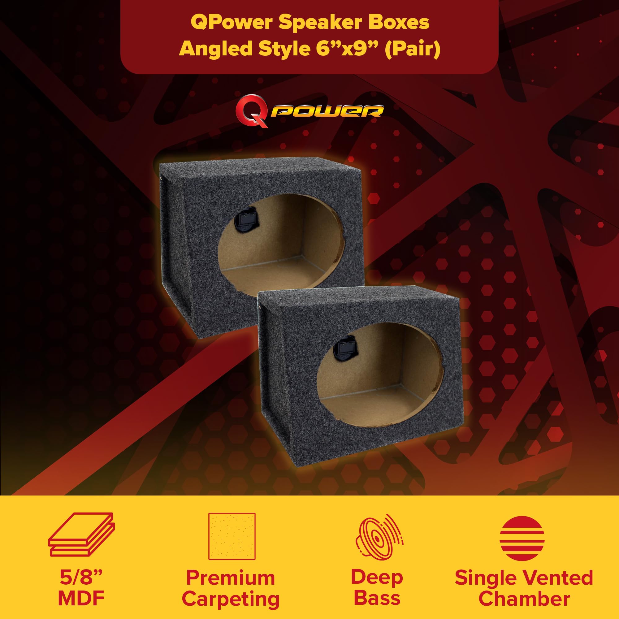 Qpower Angled Style 6 X 9 Inch Car Audio Speaker Box Enclosures, 2 Speaker Boxes