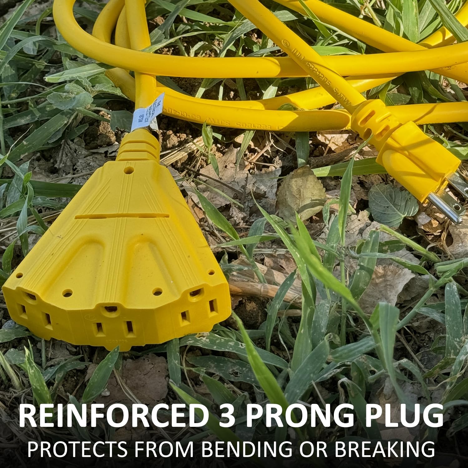 Yojoe 3 Outlets Indoor Outdoor Extension Cord, 10 Gauge Sjtw Heavy Duty 10 Ft Yellow, 15A Weatherproof Power Cord With 3 Prong G