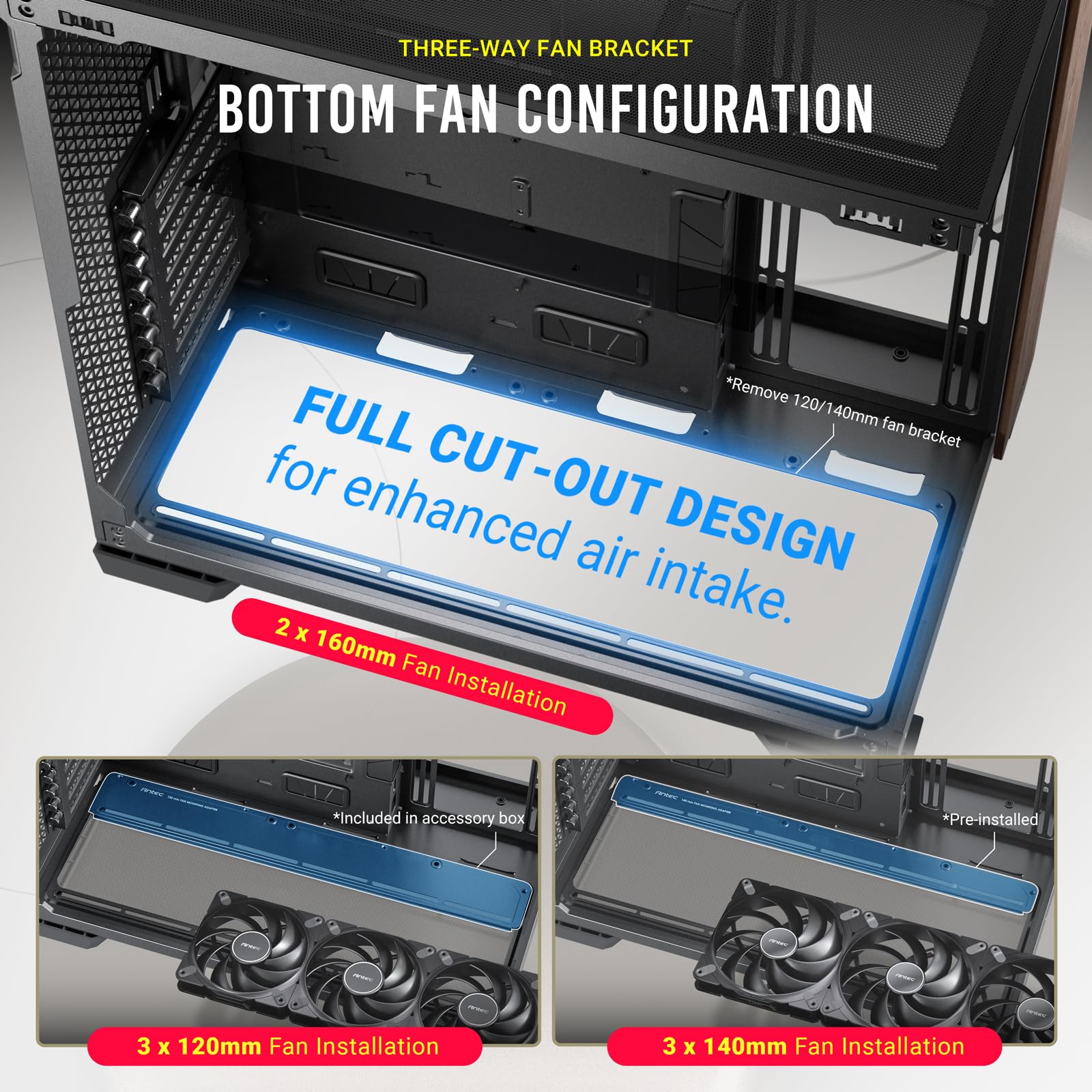 Antec C8 Wood, Fans Not Included, Wooden Front Panel, Dual Chamber Layout, Type C, 360Mm Radiator Support, Seamless Tg Front & S