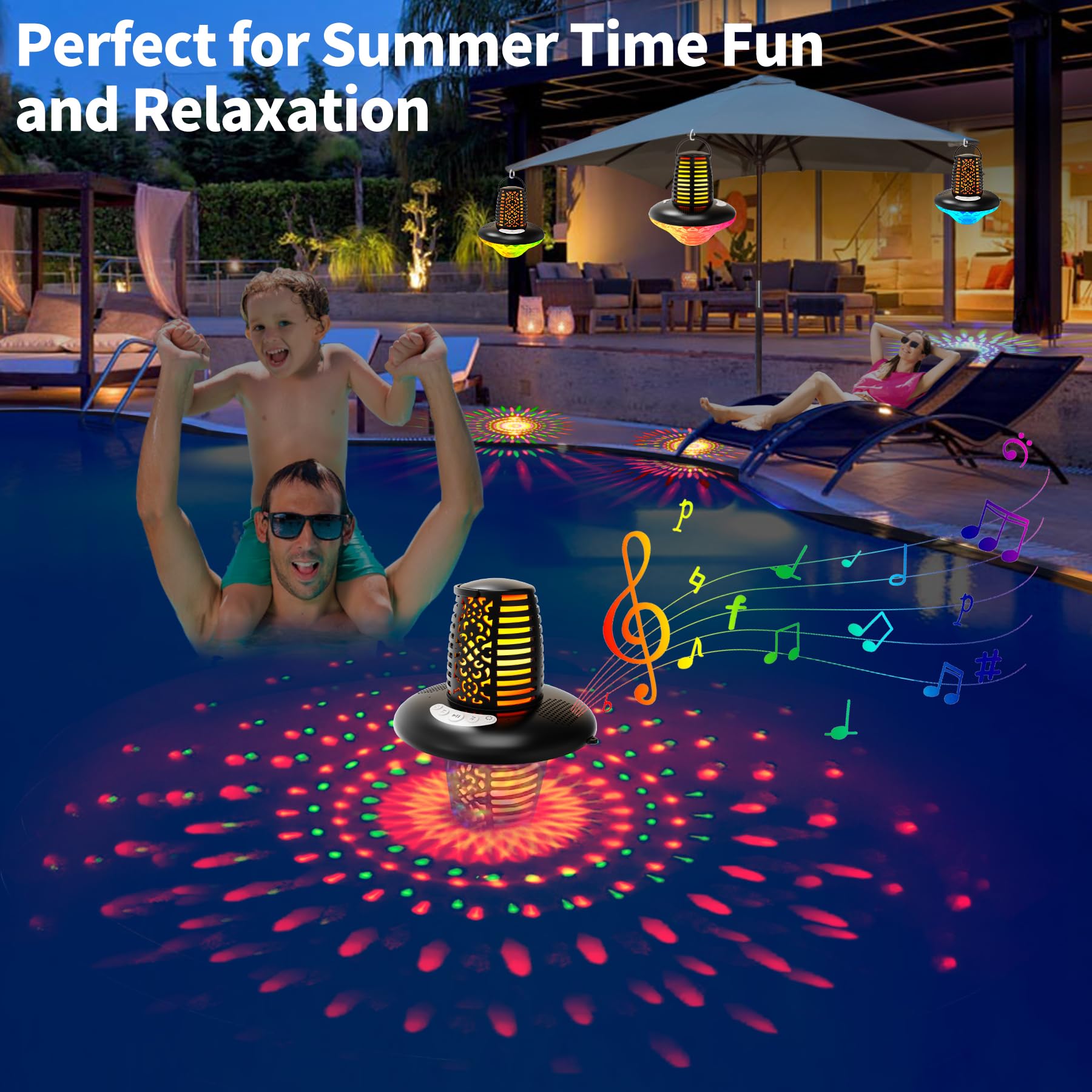 Kingsom Floating Pool Speaker,Bluetooth Pool Speaker With Led Flame Light And Rgb Light,Ip68 Waterproof Bluetooth Speaker For Pool,Loud Stereo Sound,Tws Pairing,Built In Mic,Hot Tub Speaker For Shower