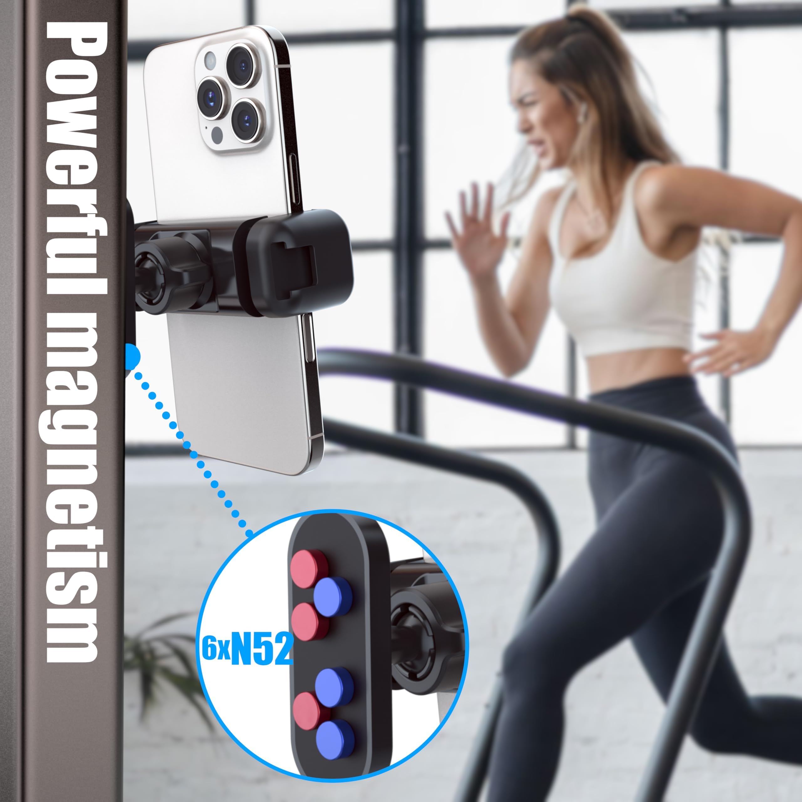 Vassmtcph Gym Magnetic Phone Holder Mount,Magnetic Cell Phone Holder For Gym,360 Degree Adjustable,Compatible With 4-7'' Smartph