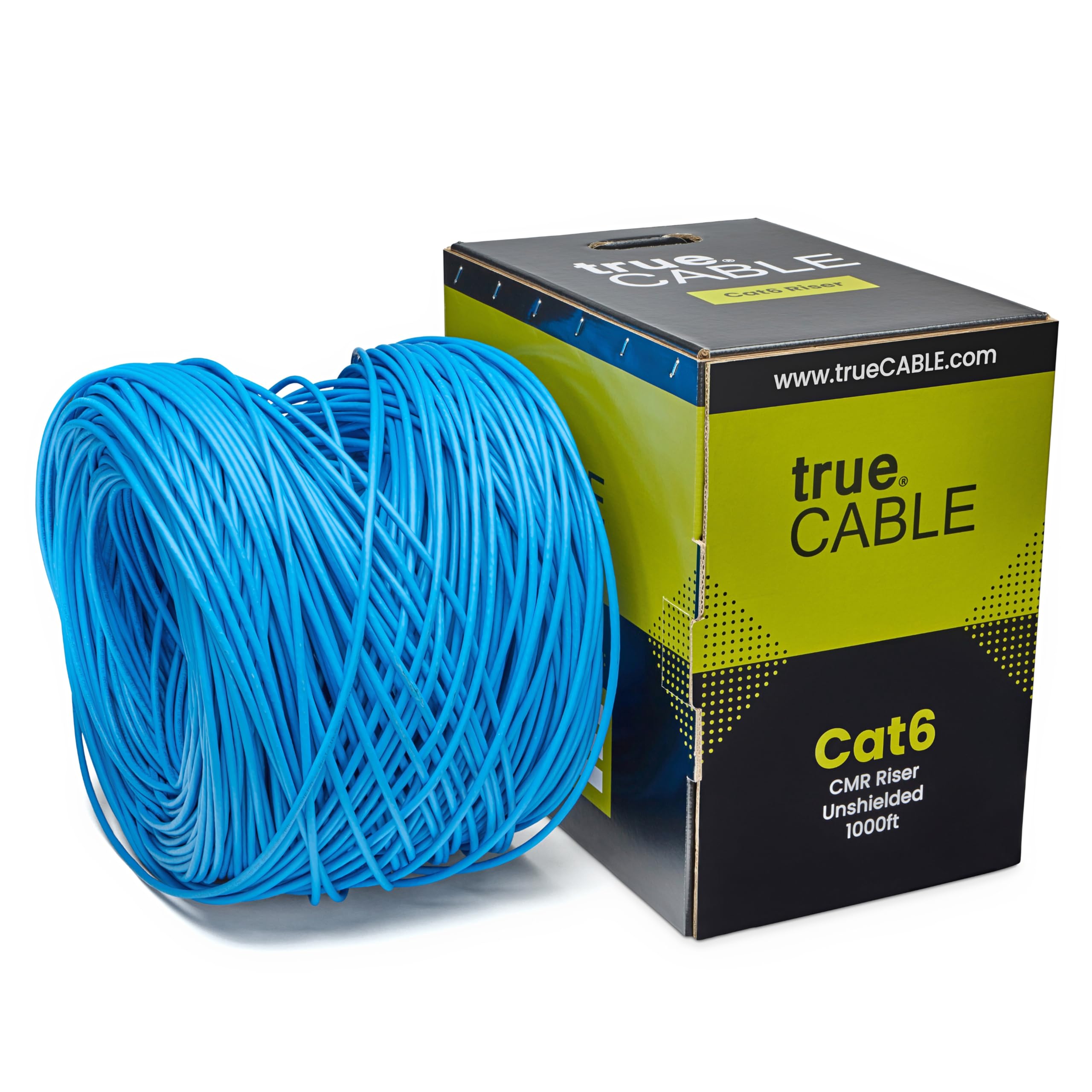 True Cable Cat6 Riser (Cmr), 1000Ft, Blue, 23Awg 4 Pair Solid Bare Copper, 550Mhz, Etl Listed, Unshielded Twisted Pair (Utp), Bulk Ethernet Cable