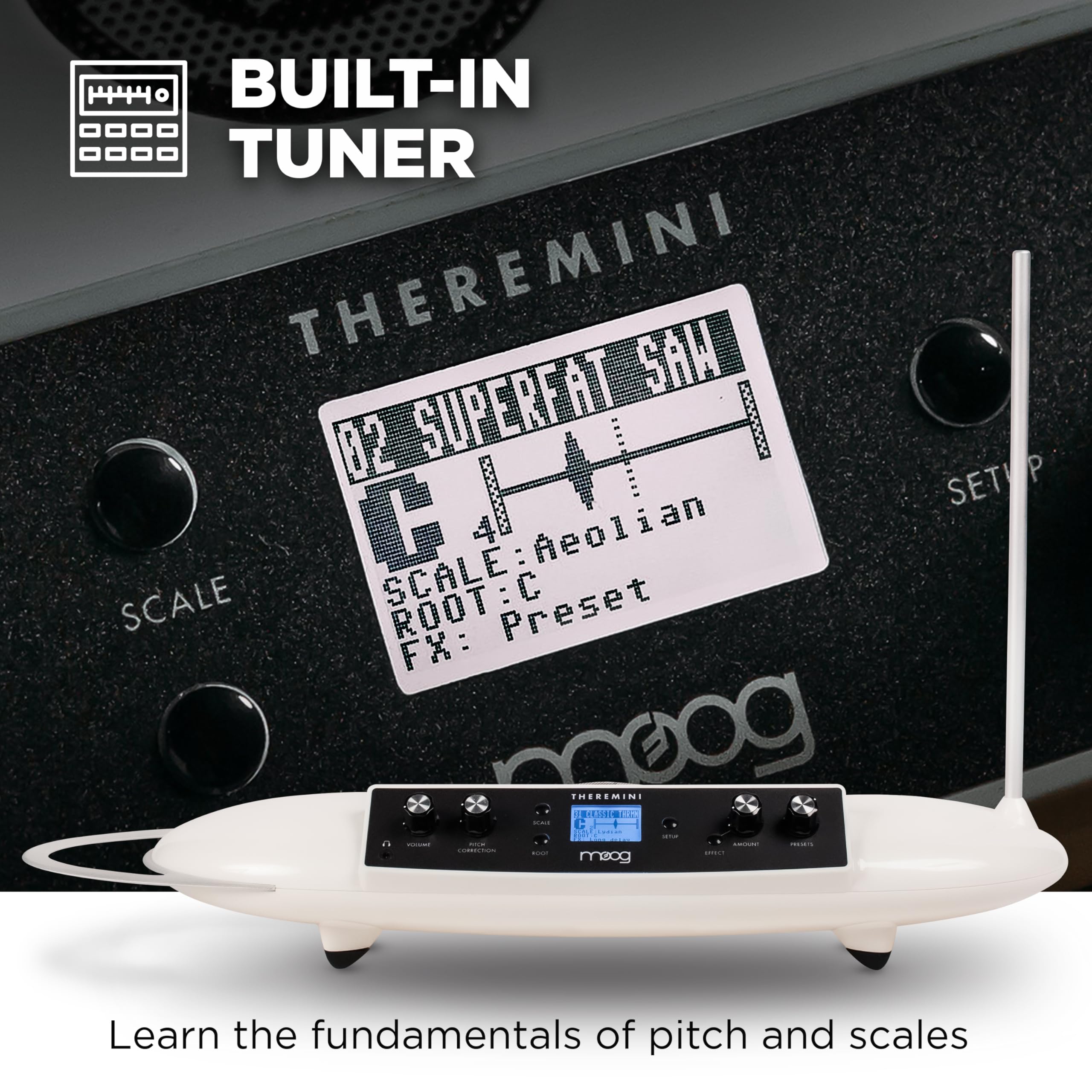 Moog Theremini   Theremin With Pitch Correction, Cv Out, Built In Tuner And Speaker, Animoog Synthesizer Sound Engine With 32 Pr