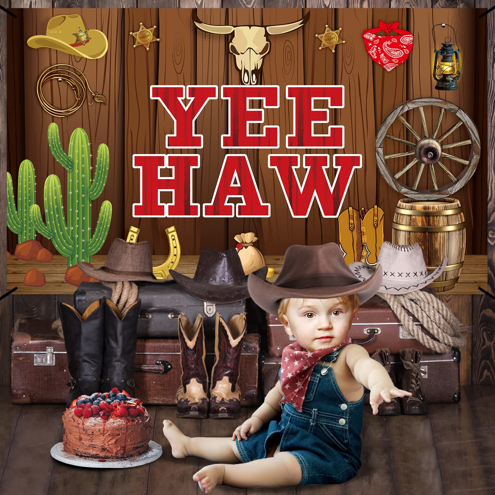 Western Cowboy Yee Haw Banner Backdrop Party Decorations, Western Theme Cowboy Theme Birthday Party Supplies, Wild West Cowboy B