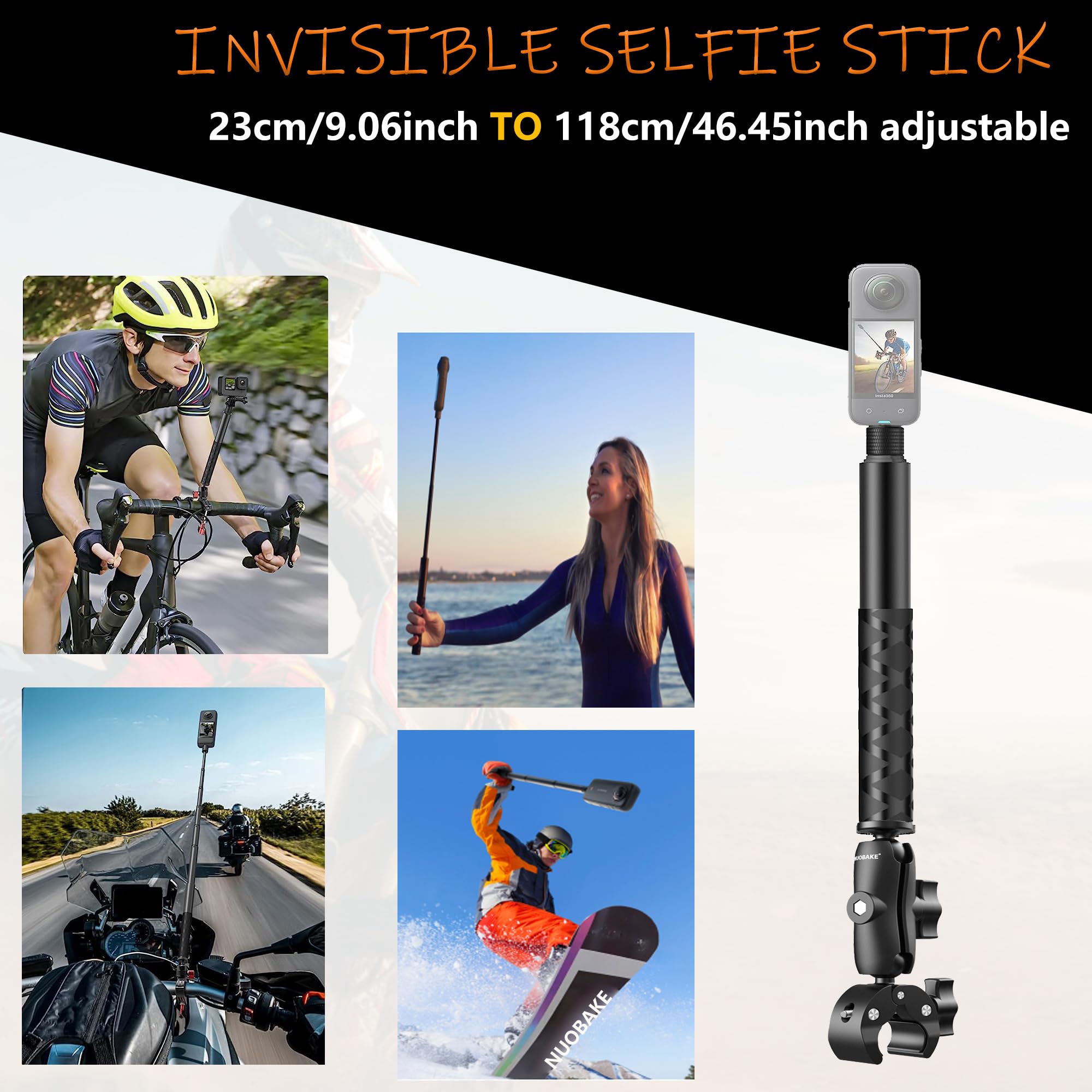 Bike Motorcycle Handlebar Mounting Bundle Kit For Insta360, Third Person Bicycle Handlebar Selfie Stick Clamp Action Camera Accessories Mount Compatible With Insta360 X4 X3 X2 X One Go3 S, Gopro Etc