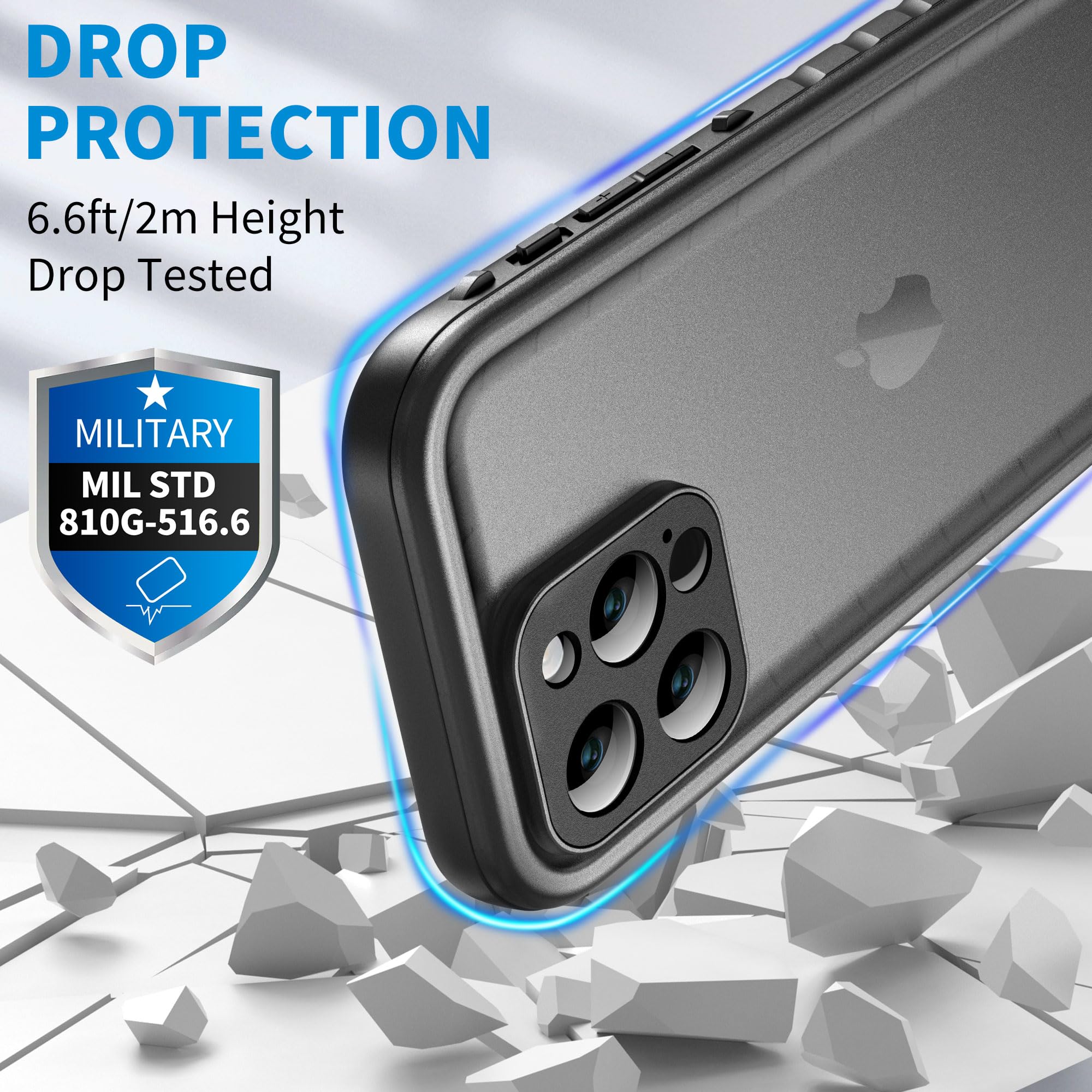 SPORTLINK Waterproof Case for iPhone 14 Pro Max - Built-in Screen Protector IP68 Shockproof Black 6.7 Inch
