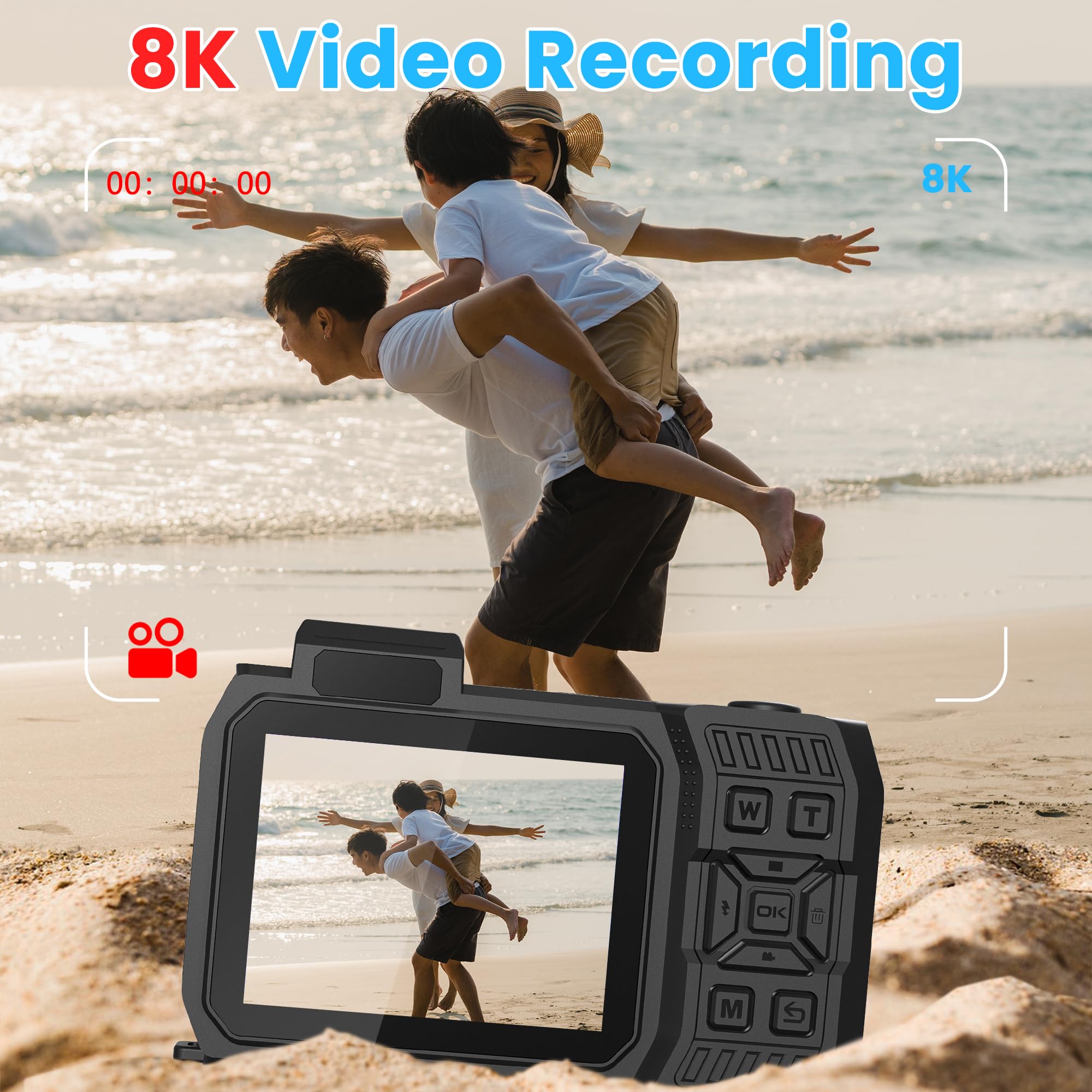 Upgraded 8K 70Mp Underwater Camera With 64G Card, 33Ft Waterproof Camera Rugged Dustproof Shockproof For Snorkeling, Selfie Digi