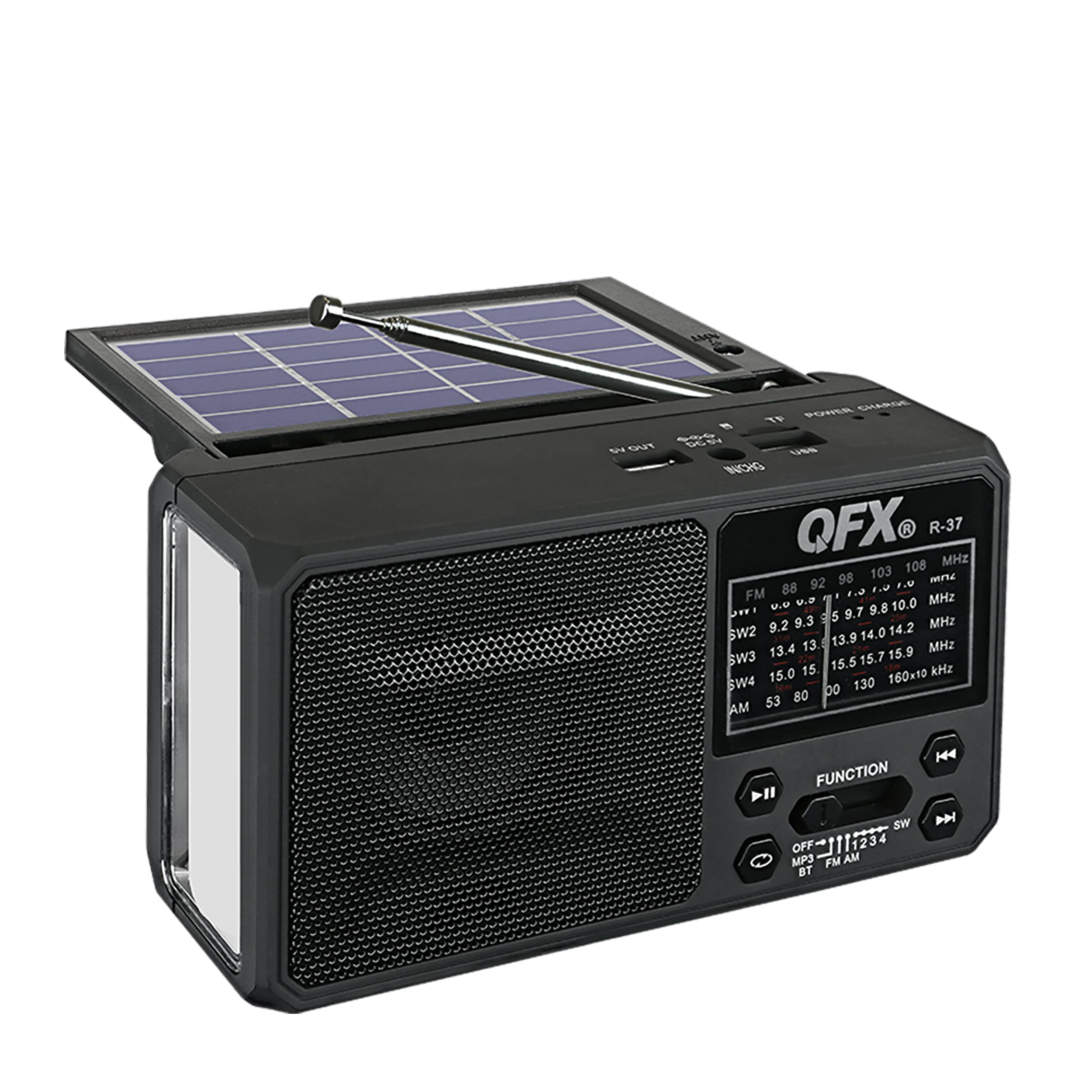 Qfx R 37 6 Band (Am, Fm, Sw1   Sw4) Bluetooth Led Flashlight Solar Radio (2021 Model)