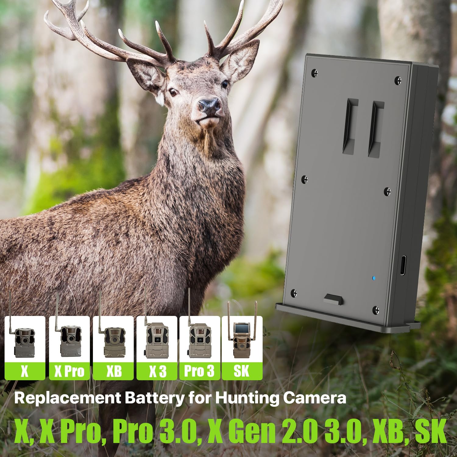 Adicop Rechargeable Lipo Lithium Battery Pack Trail Camera Battery Compatible With Reveal Hunting Camera X, X Pro, Pro 3.0, X Ge