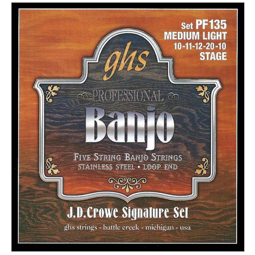 Ghs Strings Pf135 J.D. Crowe Signature Series (Stage), 5 String Stainless Steel Banjo Strings, Medium Light (10 20)