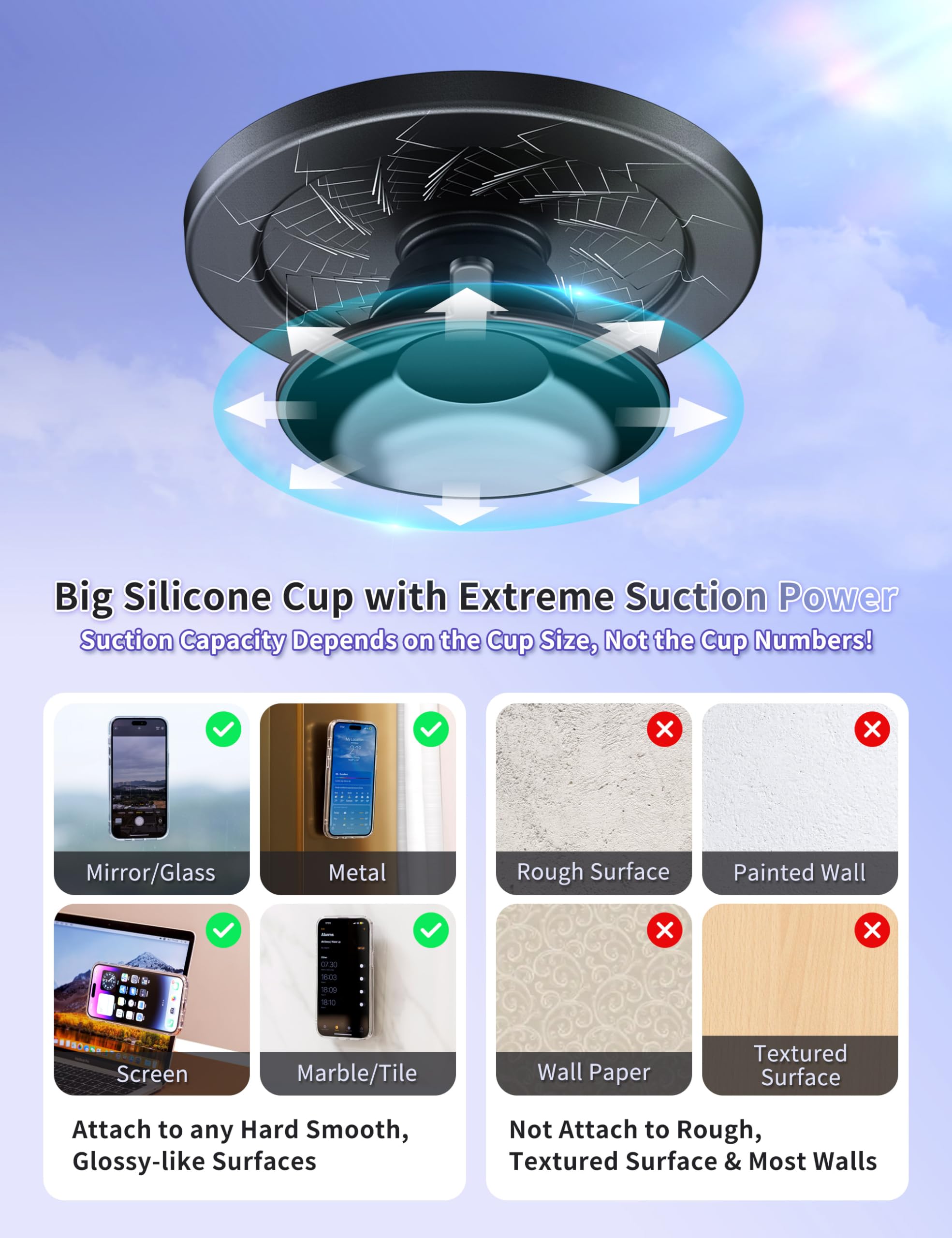 Profezzion Stylish Suction Cup Magnetic Phone Mount For Magsafe Case, Silicone Octo Cup Buddy Sticky Grip For Iphone & Android,