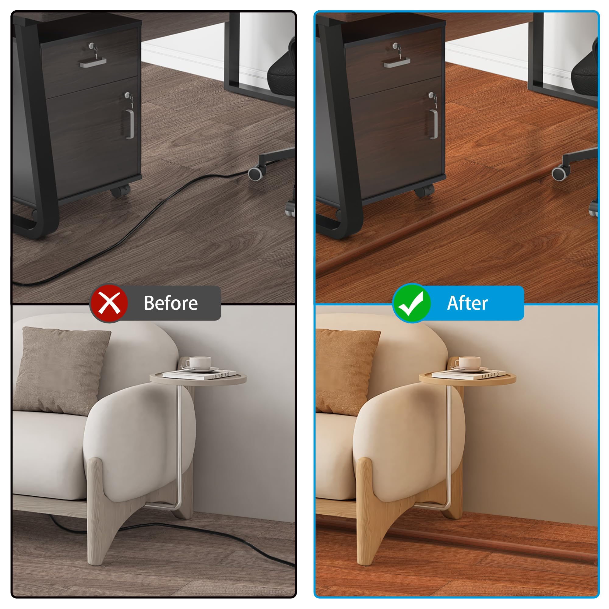 Floor Cord Cover 4Ft, Cord Hider Floor Brown Walnut Wood, Floor Cable Management Prevent Cable Trips, Floor Cable Cover Wire Cov