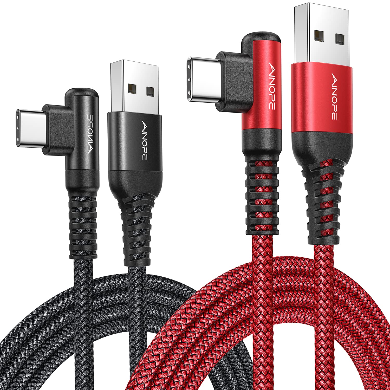 Ainope Usb C Cord 3.1A Fast Charge, [2 Pack, 6.6Ft] Type C Charging Cable Right Angle, Resistant Nylon Braided Usb A To Usb C Ch