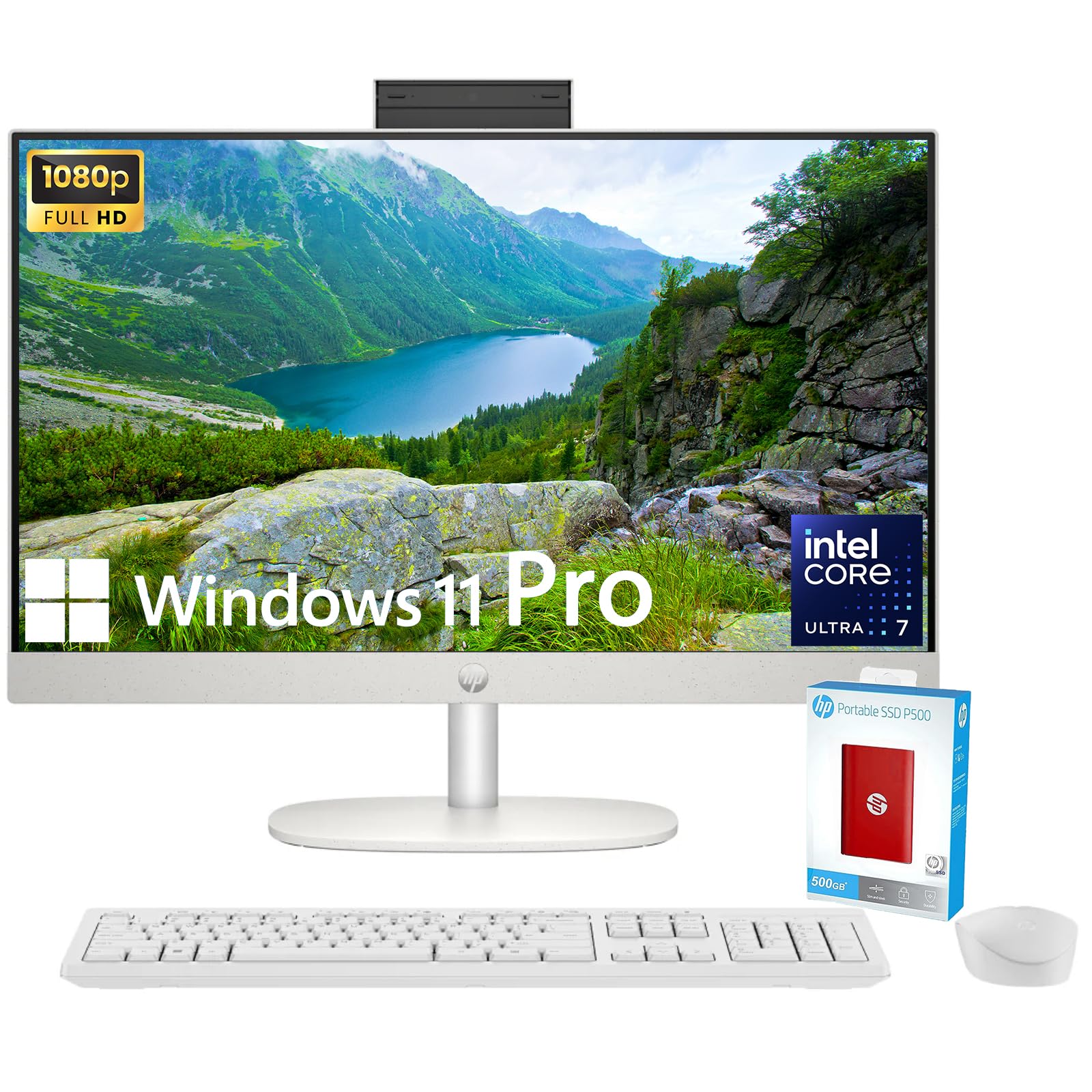 HP 27 All-in-One Desktop Computer, FHD IPS Display, 12-core Intel Core Ultra 7-155U Processor, 64GB DDR5, 4TB SSD, Wi-Fi 6, HDMI
