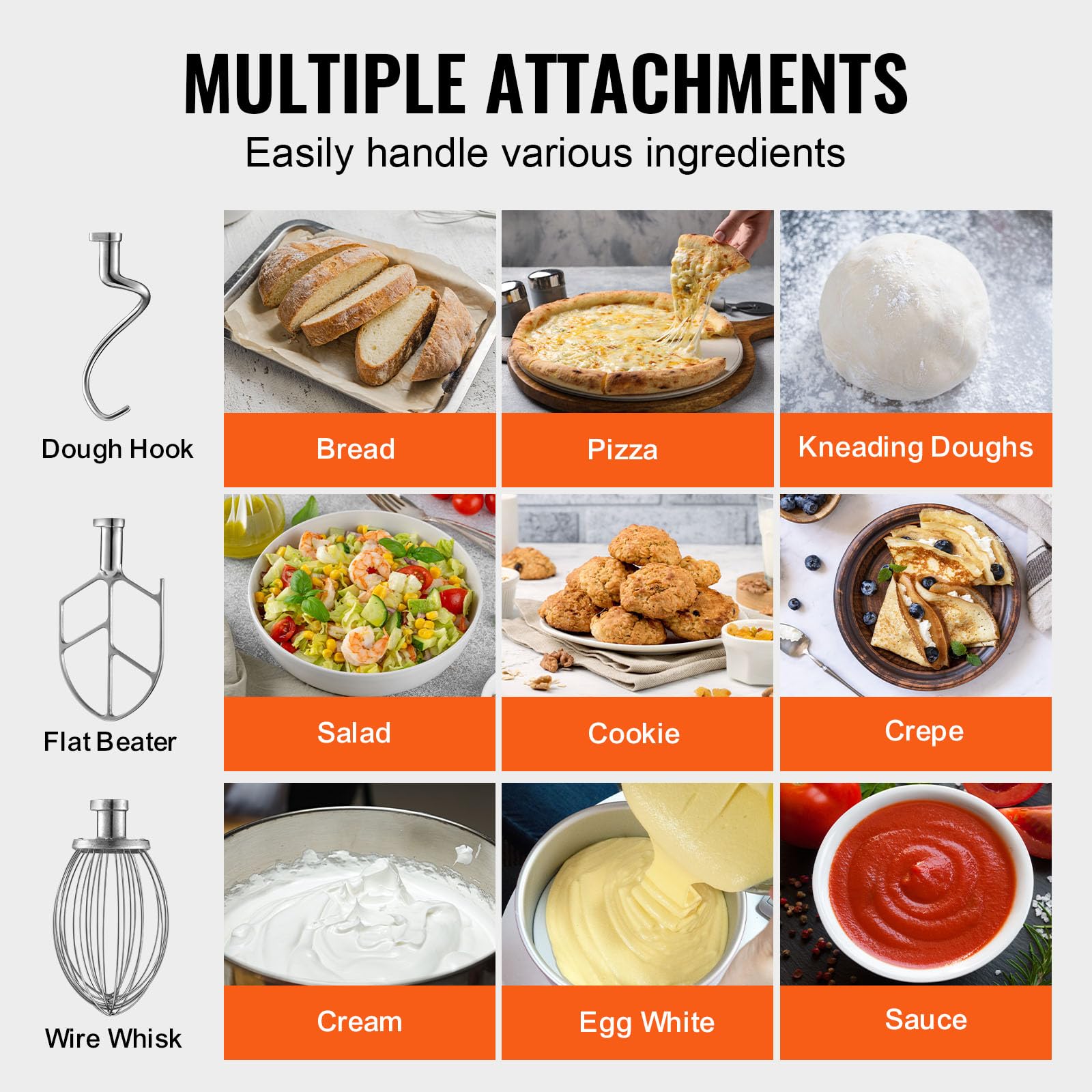 Vevor Commercial Mixer, Commercial Food Mixer 10Qt Stainless Steel Bowl, 450W Commercial Stand Mixer With 3 Speeds Adjustable, D