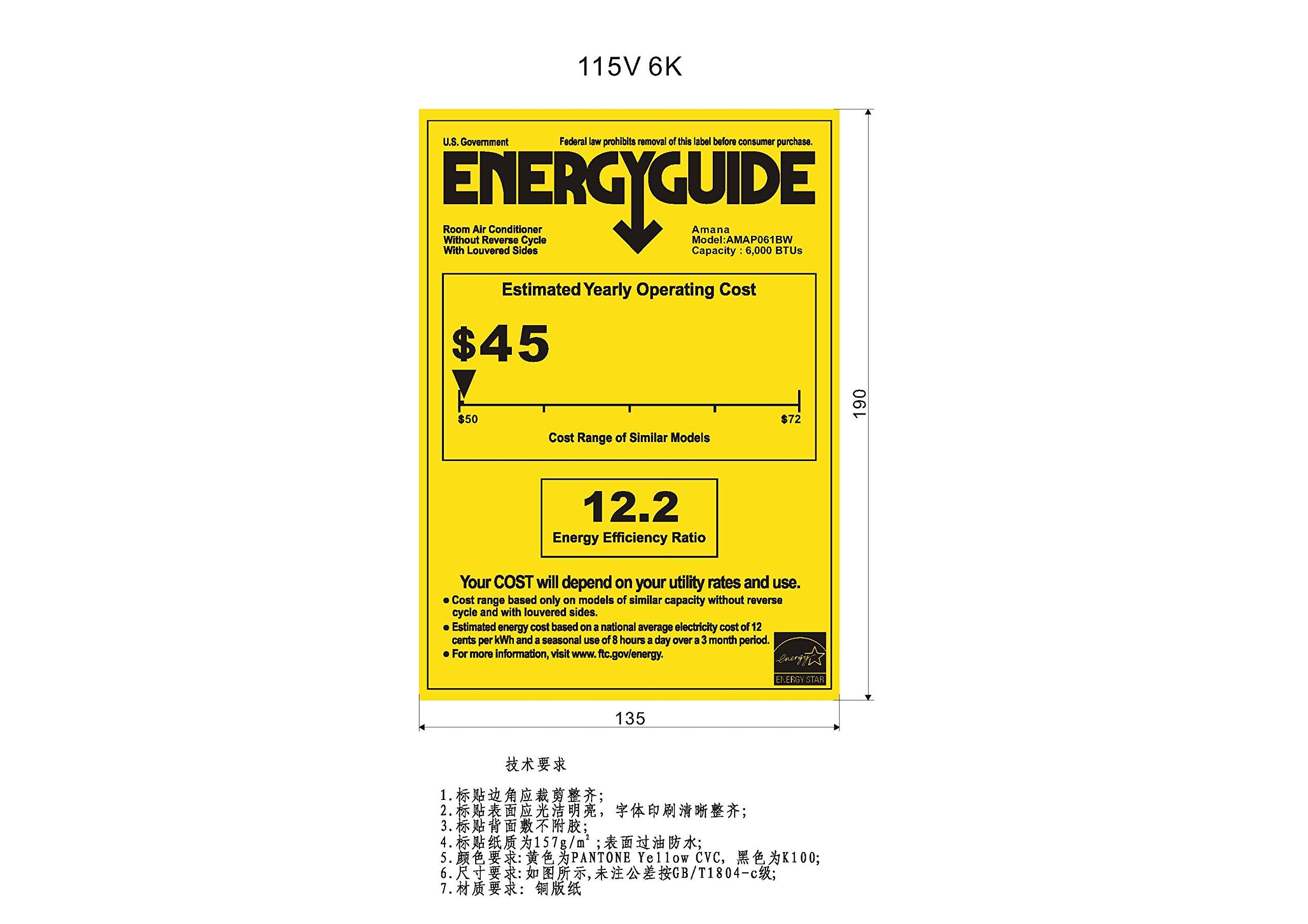 Amana 6,000 Btu 115V Window Mounted Air Conditioner With Remote Control, White
