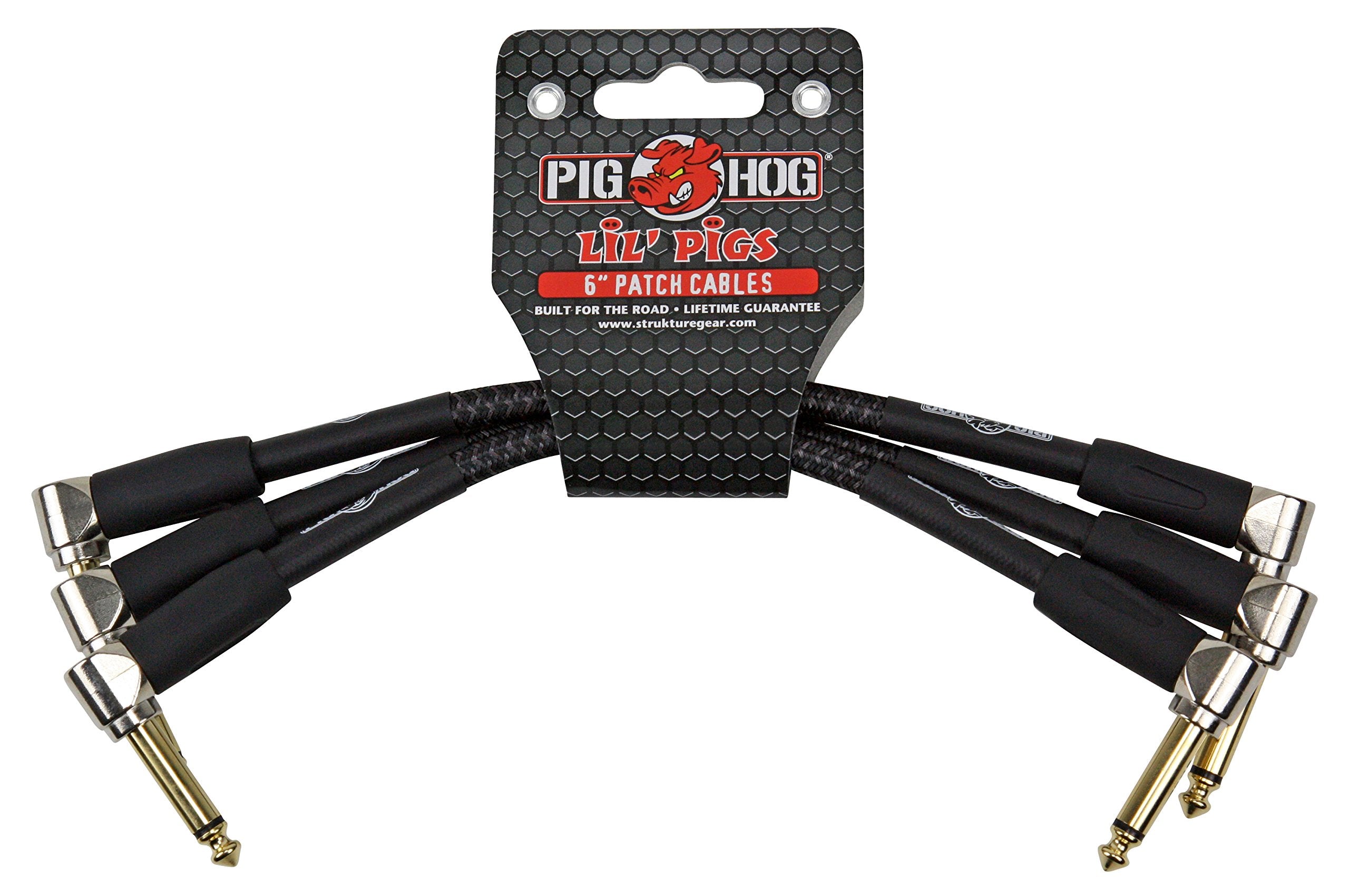 Pig Hog Lil Pigs Vintage ''Black Woven'' 6-in Patch Cables - 3 pack