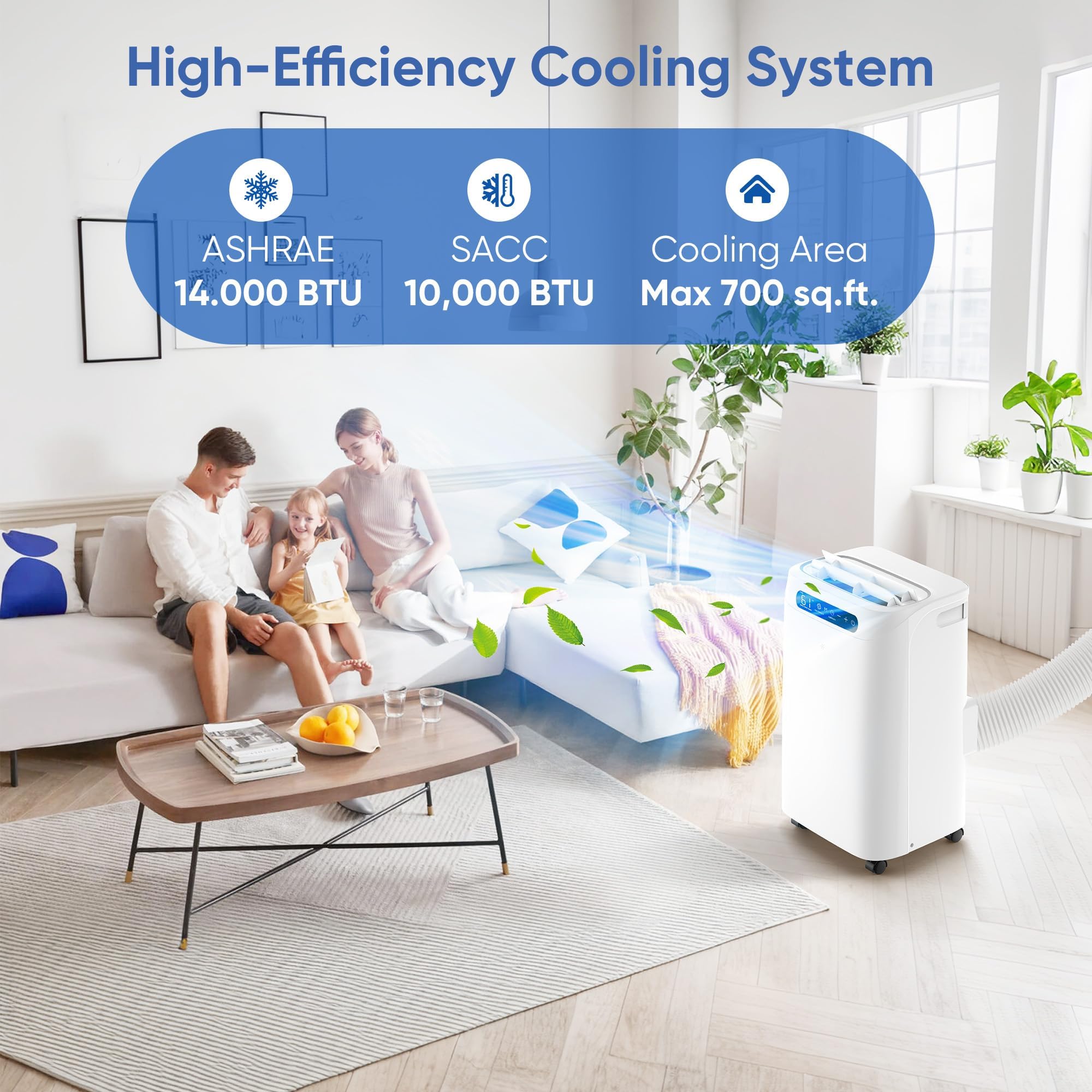14000 Btu Portable Air Conditioners,Cools Up To 700 Sq.Ft,Portable Ac Unit With Remote Control,Cooling,Fan,Dehumidification,Slee