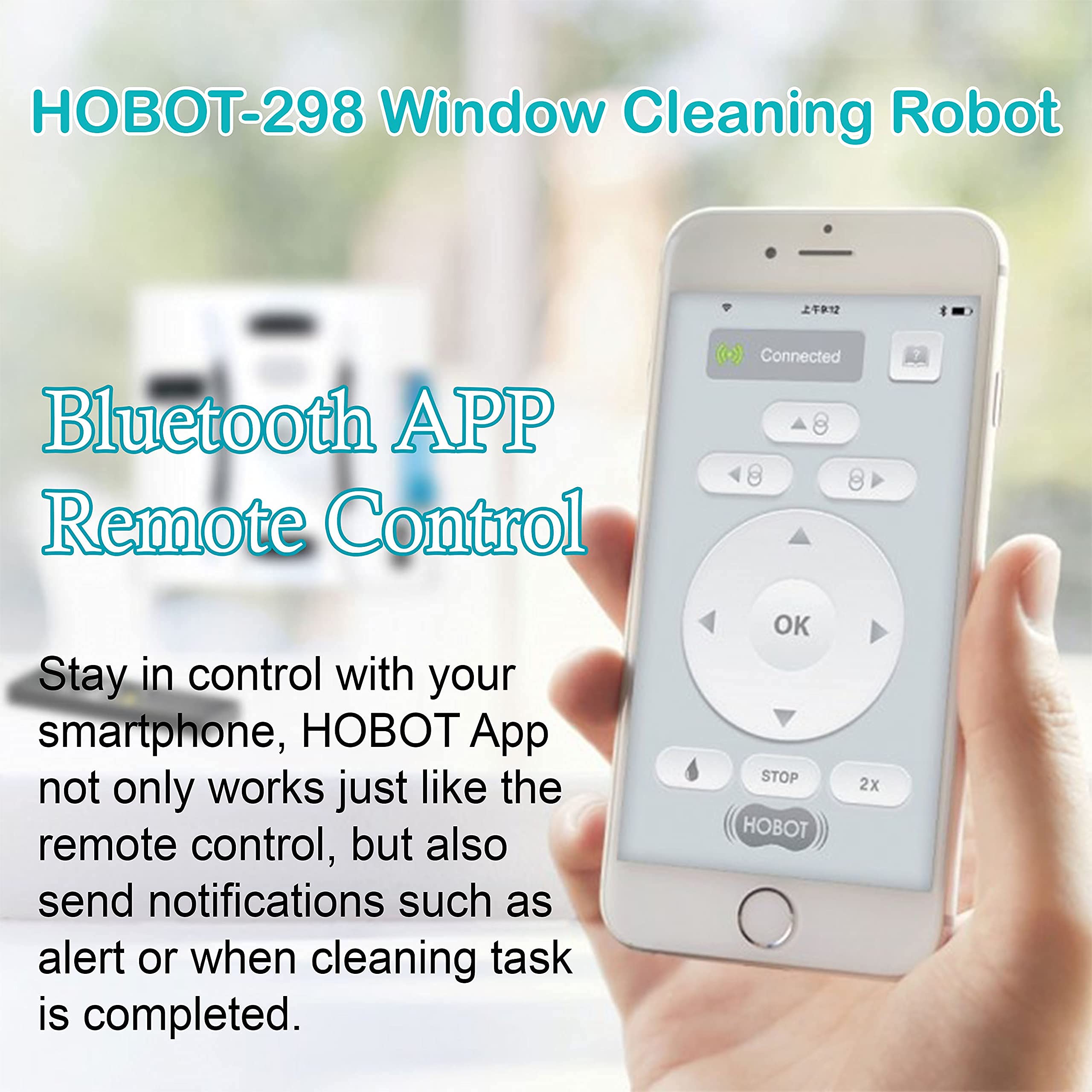 Hobot 298 Window Cleaning Automatic Robot With Ultrasonic Water Spray And Control Via Smartphone Or Remote