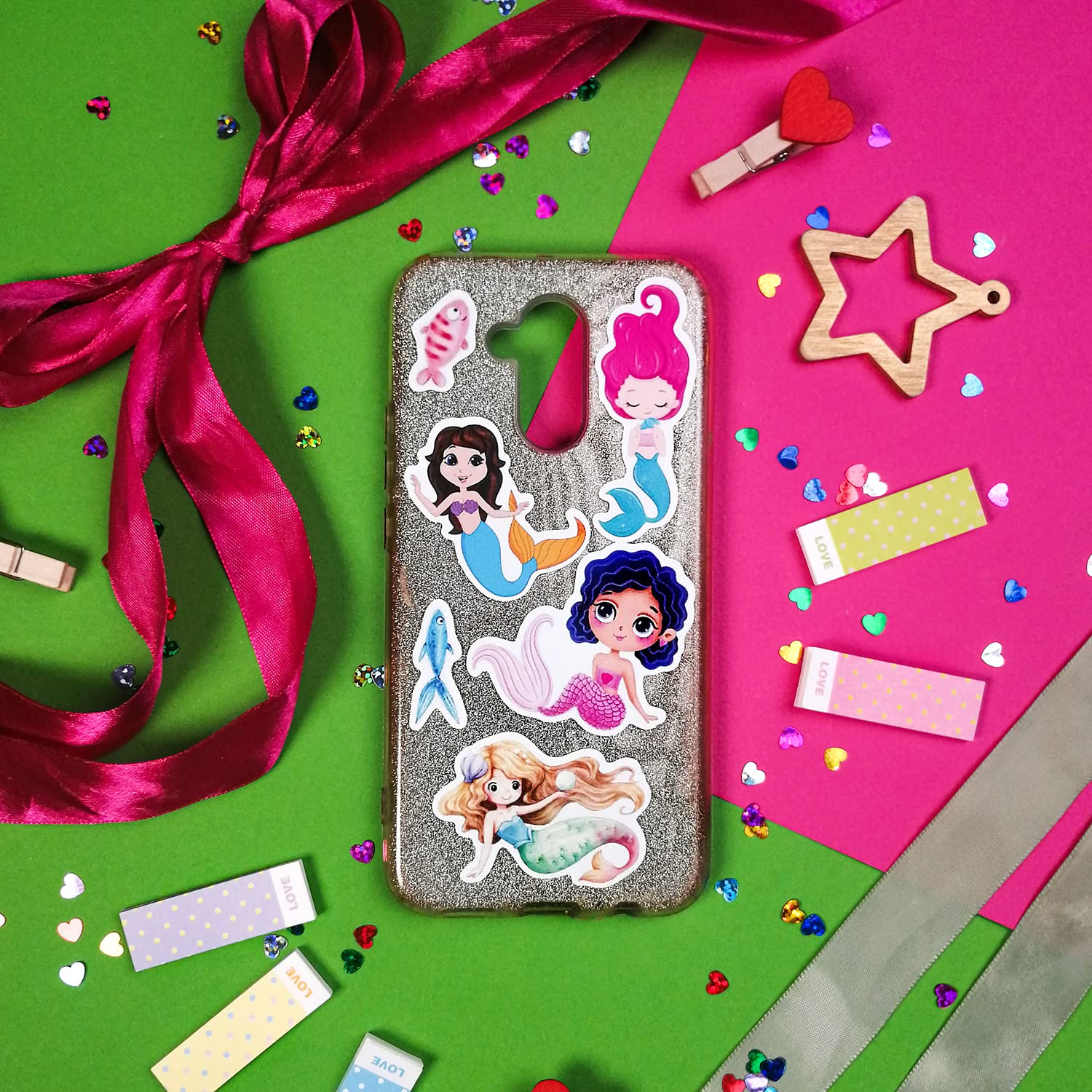 Mermaid Stickers For Girls, Mermaid Decals For Laptop, Cups, Water Bottles, Mermaid Birthday Party Supplies, Mermaid Party Favor