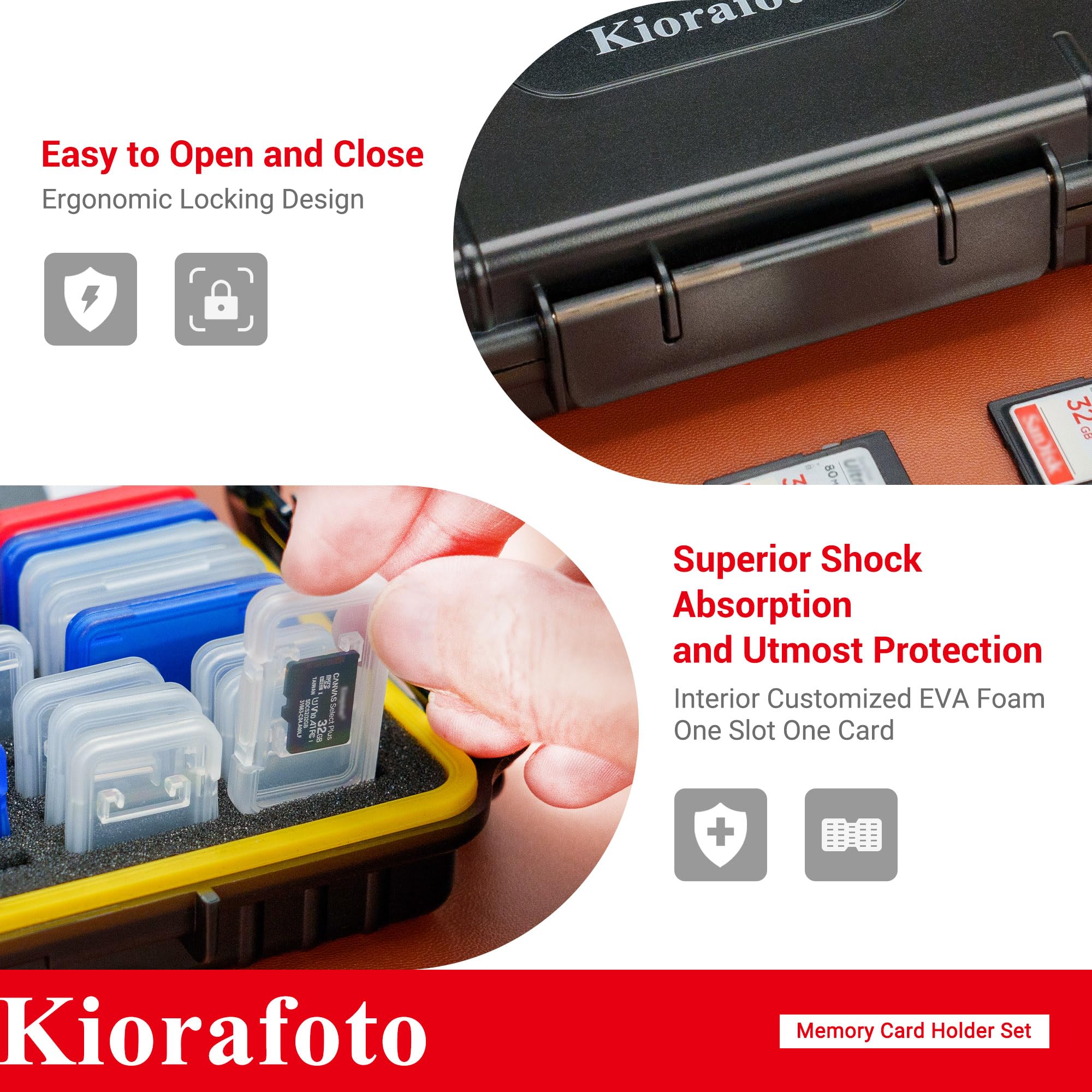 Dual Protect Memory Card Case With 42 Pcs Clear Memory Card Holders For 24 Sd Sdxc Sdhc & 18 Tf Msd Cards, Water Resistant Anti