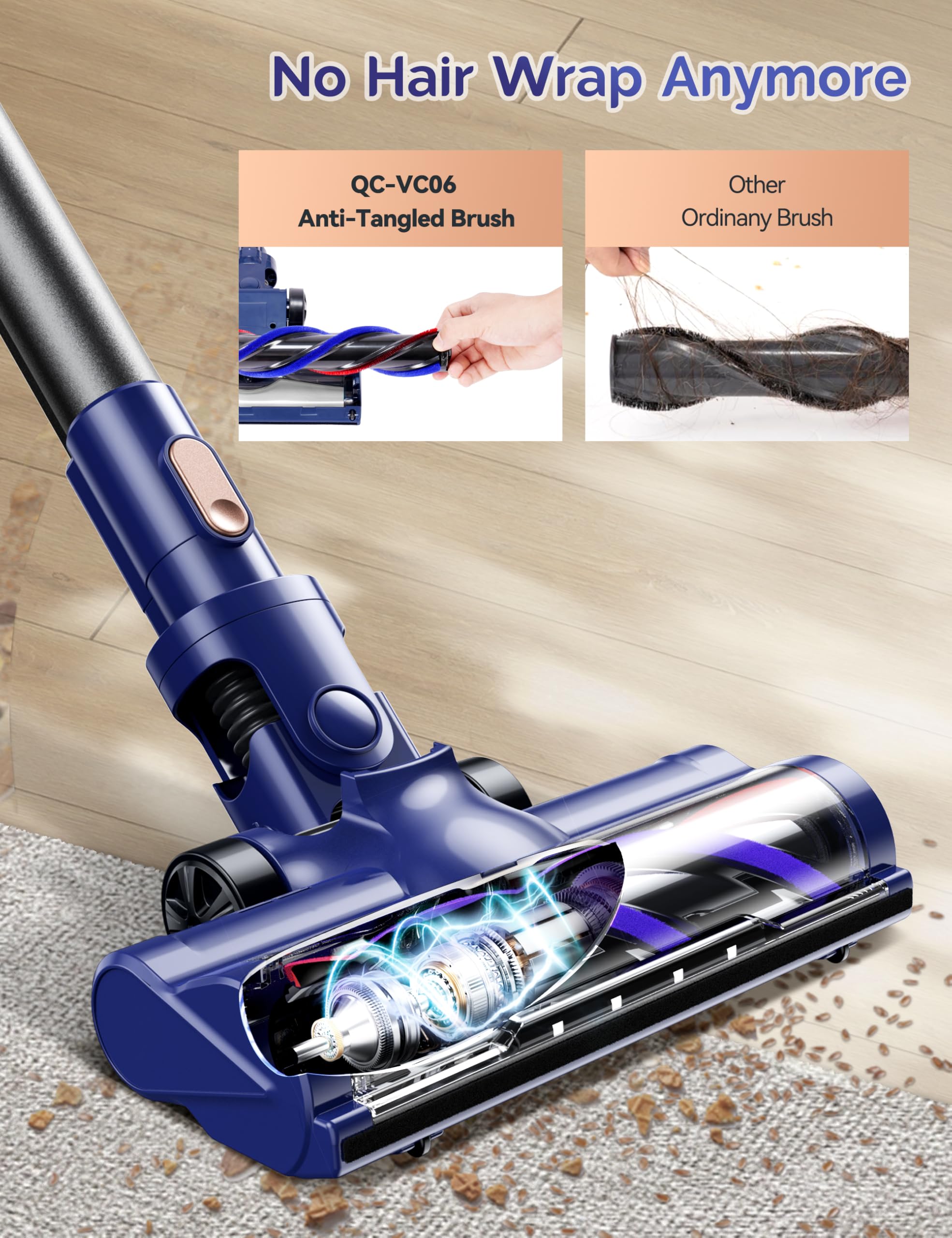 Cordless Vacuum Cleaner, 23Kpa Powerful Lightweight Stick Vac With Led Headlights, 3 Modes, 45 Mins Runtime, Rechargeable Portab