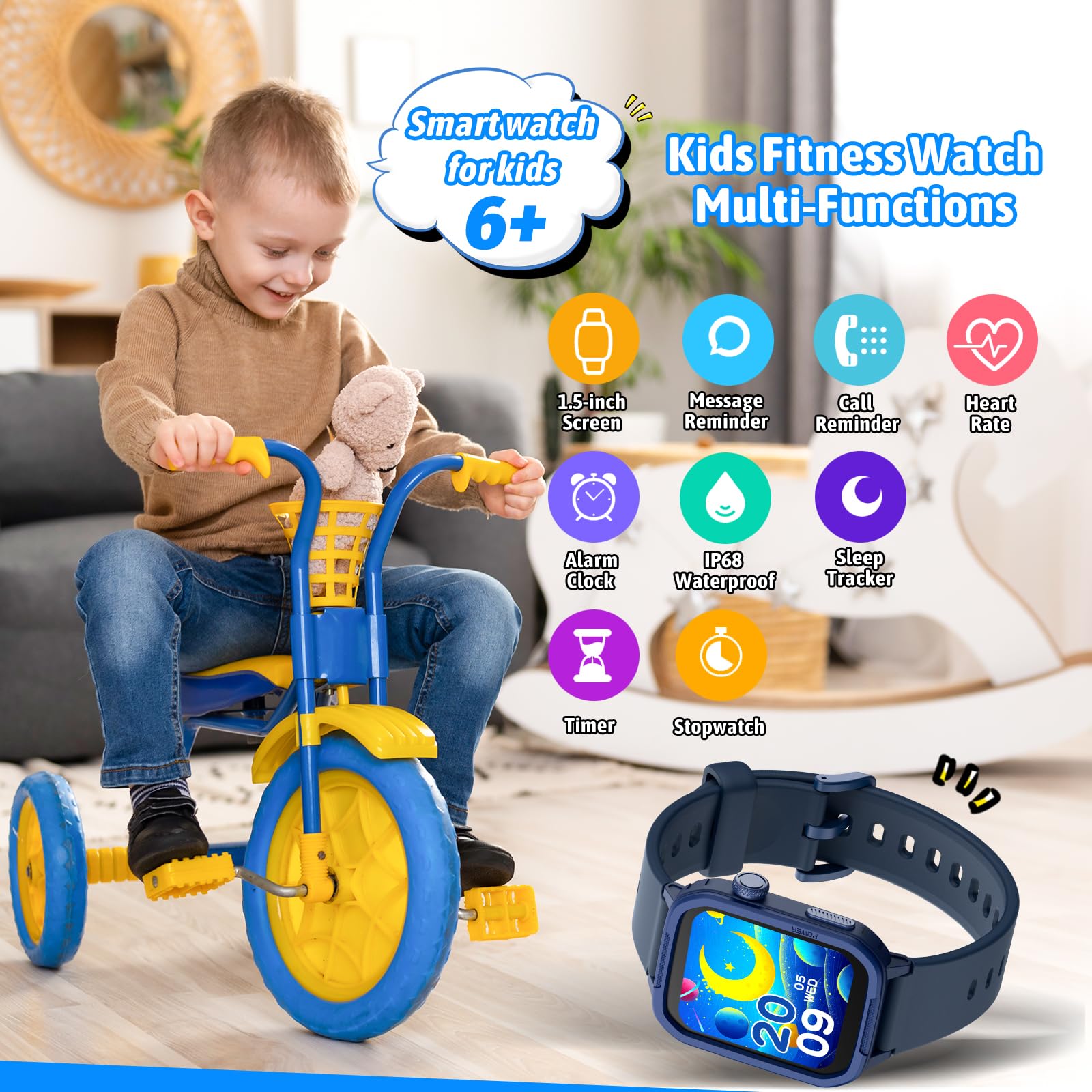 Smart Watch For Kids No Phone Needed, Tempered Glass Fitness Tracker Boy Teens With 19 Sport Modes, Pedometer, Sleep Monitor, Ki