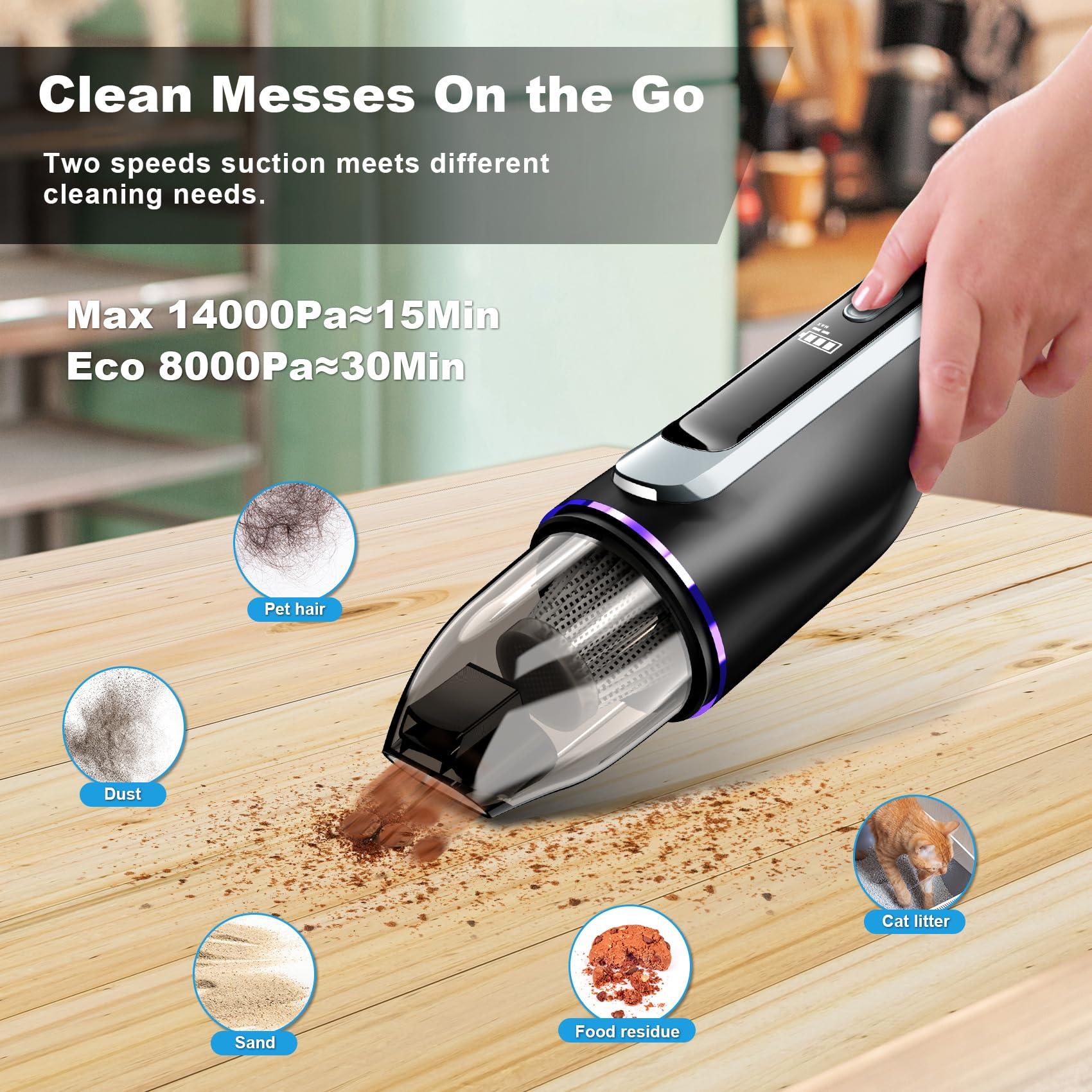Drecell Handheld Vacuum Cordless, Car Vacuum With Brushless Motor & 14000Pa Suction, 1.2Lbs Lightweight, Led Light, Slim Mini Va