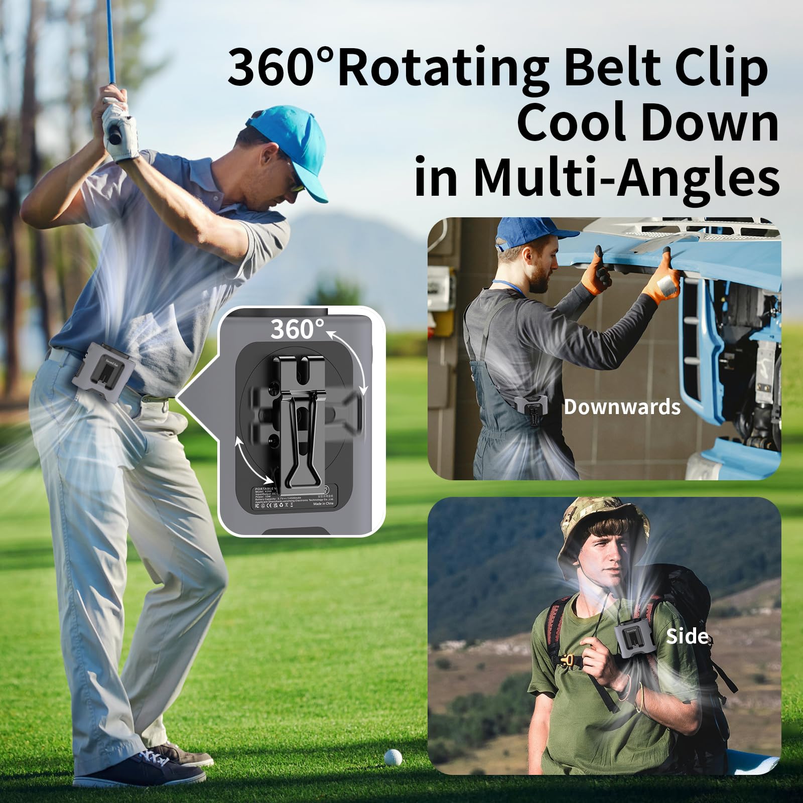 Socool 14500Mah Portable Waist Fan Clip On Belt 360 Rotation Wearable Rechargeable Personal Shirt Fan, 67H Cooling 5-Speed Batte