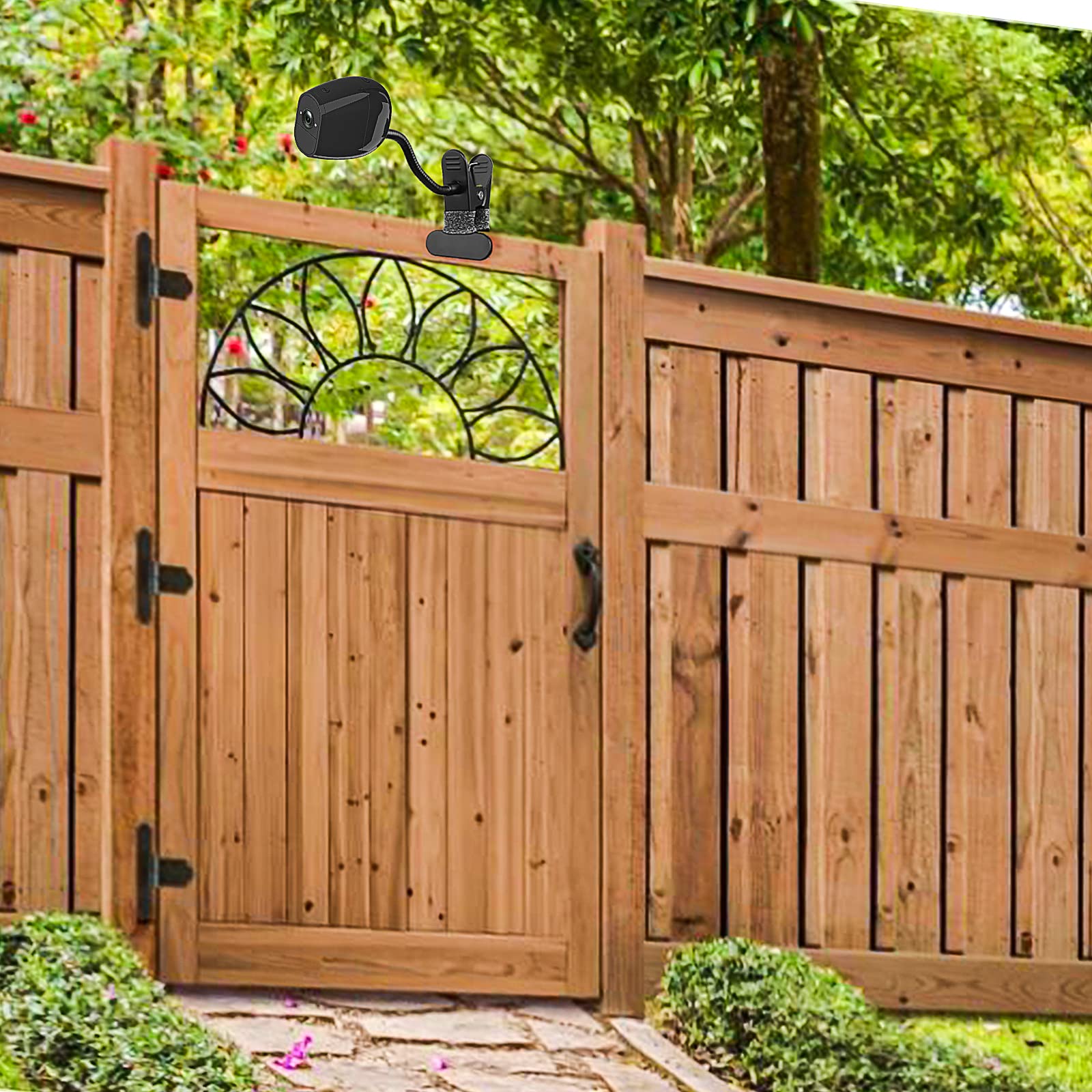 Okemeeo Gooseneck Clamp Mount For Arlo Pro 4/Pro 3/Pro 2/Essential/Eufy/Owlet Duo/Reolink Camera And More On Gutter,Window Guard,Tree(No Drill,Black, 2 Pack)