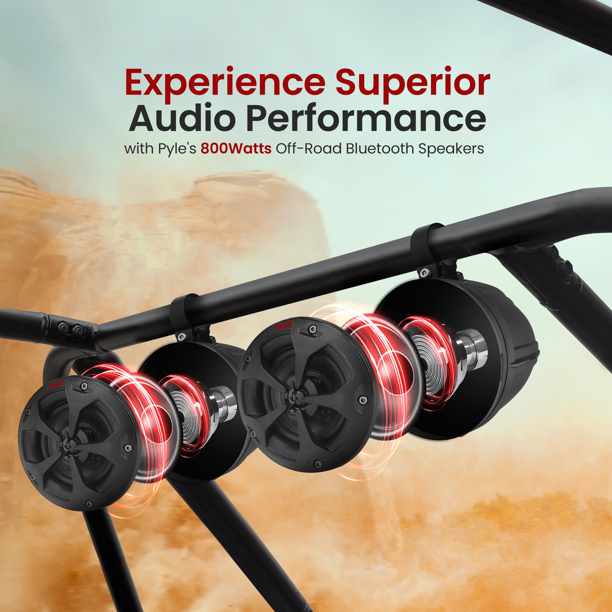 Pyle 2-Way Dual Waterproof Off-Road Speakers, 4 Inch 800 Watt Marine Grade Wakeboard Tower Speakers System, Full Range Outdoor A