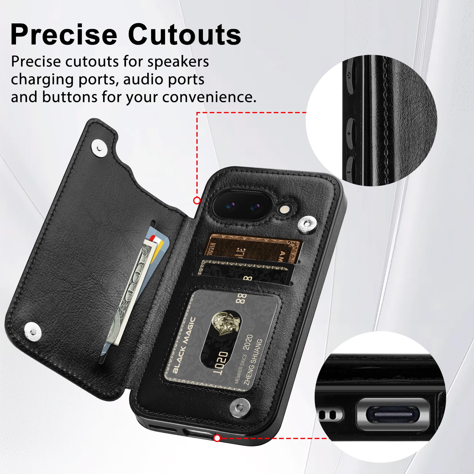 Hiandier For Google Pixel 9A Case Wallet With Card Holder Women Men Pu Leather Case For Google Pixel 9A Double Magnetic Clasp Sh