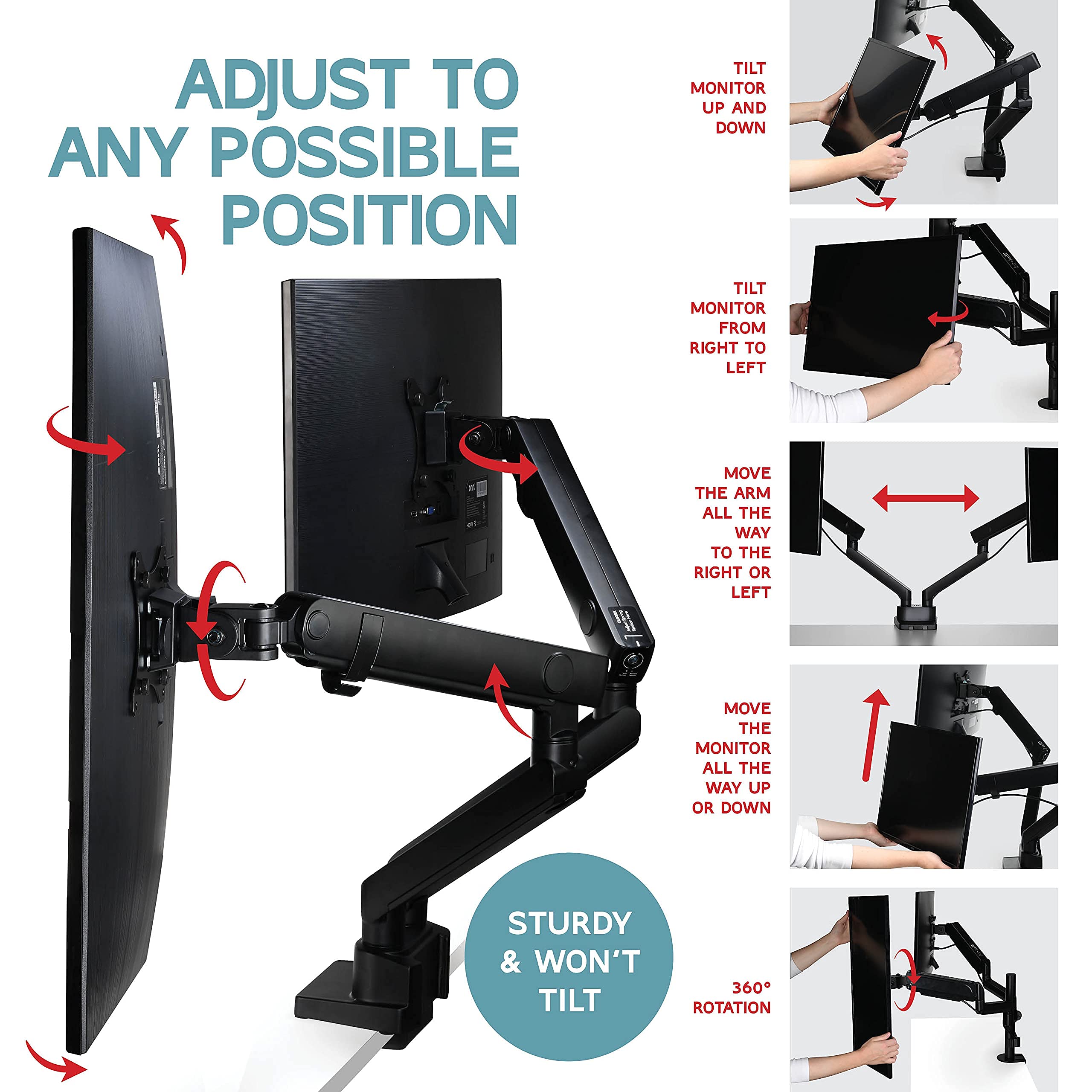 Dual Monitor Arm, Dual Monitor Mount, Dual Monitor Desk Mount Up To 32 Inch Computer Screens, Dual Monitor Stand Vesa Mount, Mon