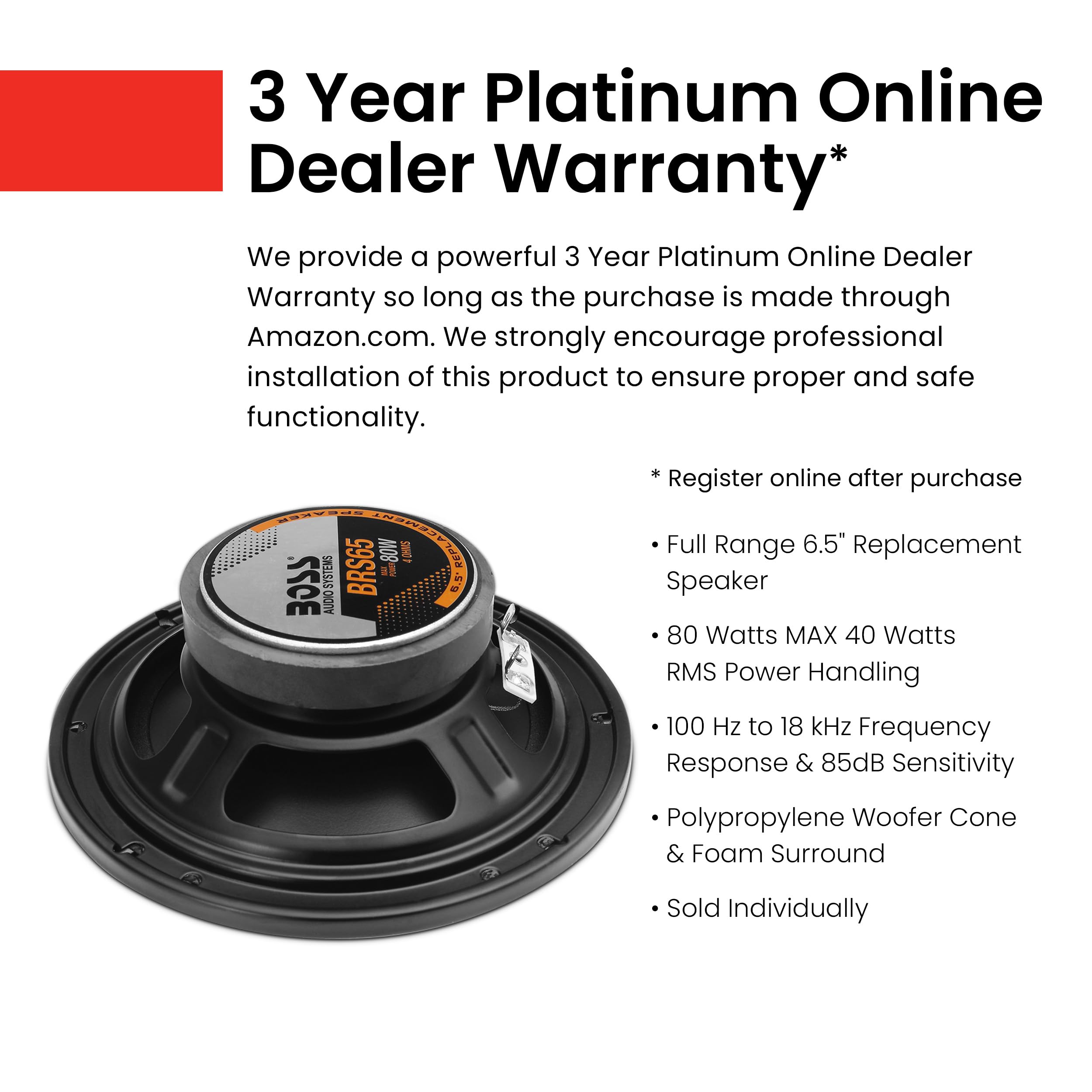 Boss Audio Systems Brs65 6.5 Inch Replacement Car Door Speaker   80 Watts Max, Sold Individually