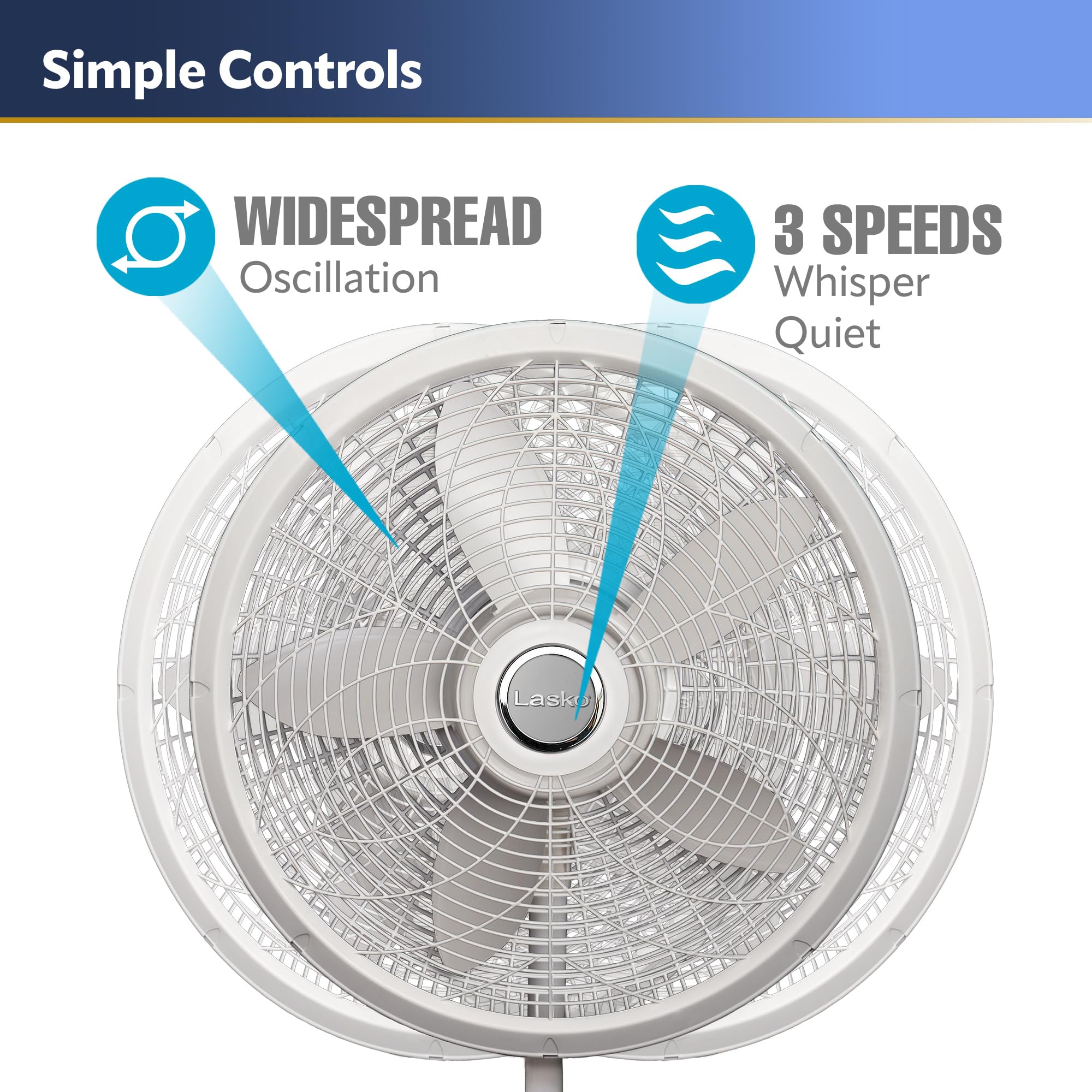 Lasko Oscillating Pedestal Fan, Adjustable Height, 3 Speeds, For Bedroom, Living Room, Home Office And College Dorm Room, 18'',